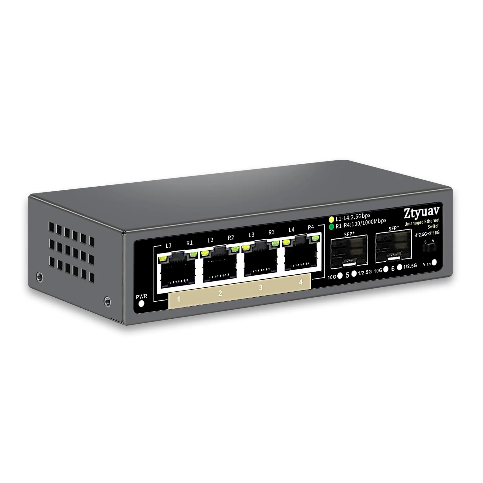 Commutateur Ethernet 2,5 G Non géré à 6 Ports avec 4 Ports RJ-45 Base-T 2,5 G, 2 Ports SFP + 10 G, Vitesse de négociation Automatique 100/1000/2500 Mbps, VLAN à Une Touche, Plug & Play, sans(6)