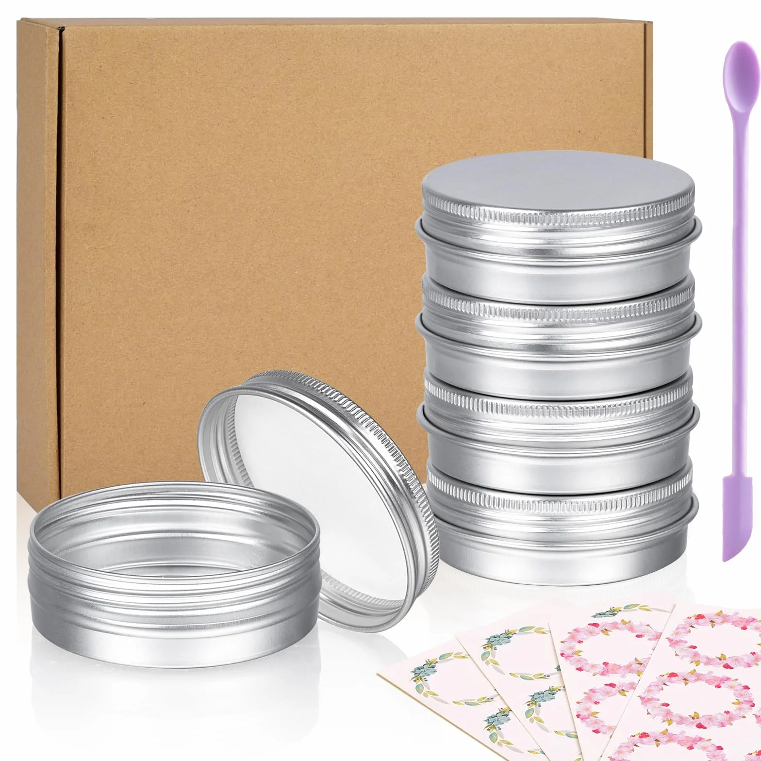 Sopito 24 Pièces 60ml Boîtes de Conserve en Aluminium, Contenants Ronds Métal avec Couvercle à Vis pour Bougies, Pommades, Cosmétiques