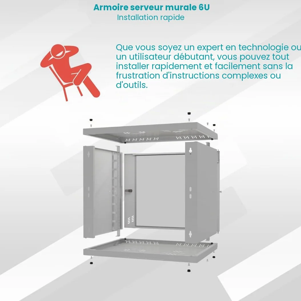 Armoire Réseau 19 Pouces - Baie Informatique 6U - Baie de Brassage pour Montage Mural - Capacité de Charge 40 kg - Profondeur 350 mm - Armoire Informatique - Gris