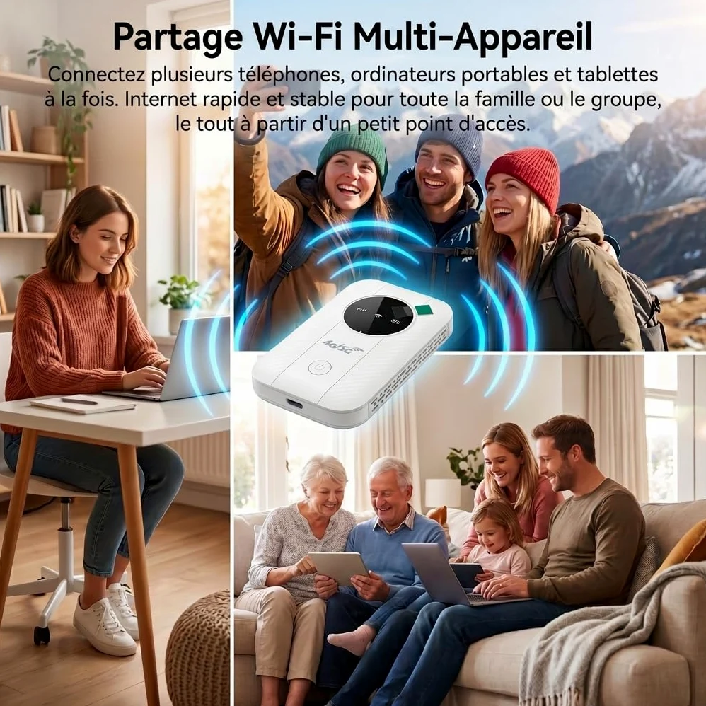 Routeur 5G Portable WiFi 6 avec Slot SIM Déverrouillé,Modem Mobile Haut Débit 5G/4G+,High Speed Travel Hotspot Mini Routeur Mobile,Connecte jusqu'à 32 appareils,Compatible Tous Opérateurs