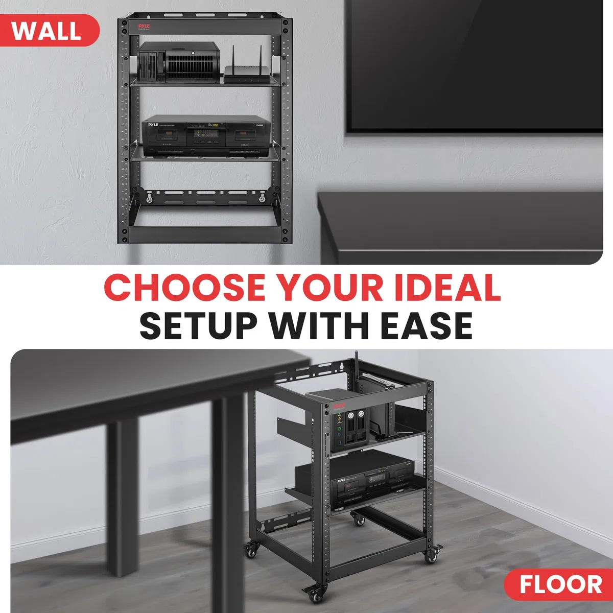 Armoire réseau 15U pour Serveur – Rack à Cadre Ouvert, Montage Mural, Conception Robuste pour serveurs et équipements audiovisuels | Compatible avec l'équipement Standard de 48,3 cm (Noir)