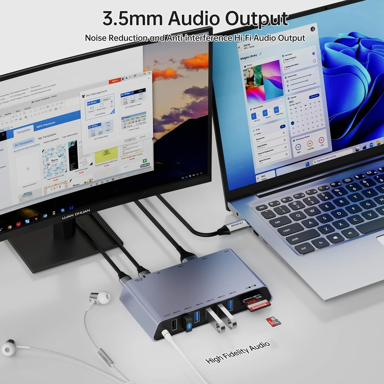 BENFEI DisplayLink Station d'accueil universelle USB 3.0 12 en 1 avec double affichage HDMI/6 ports USB/lecteur de cartes SD/TF/réseau Gigabit Ethernet/prise casque femelle 3,5