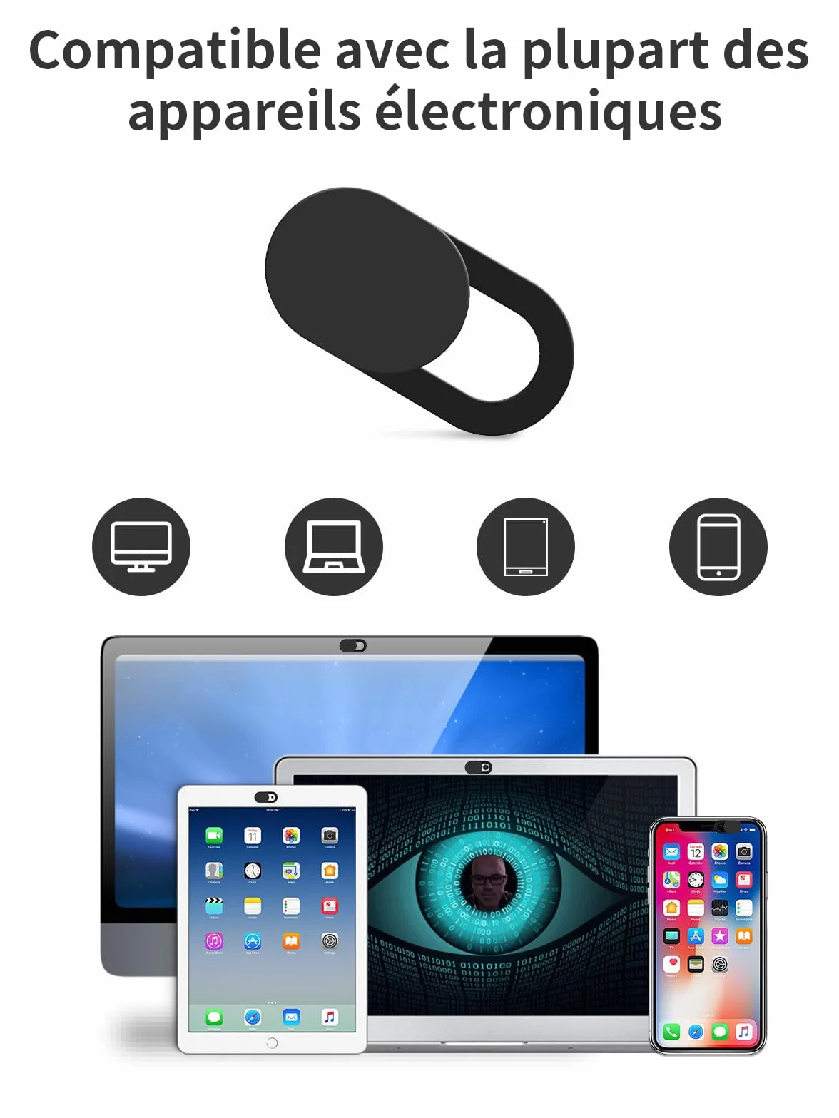 Couverture de Webcam Ultra Mince 0.027 mm pour Ordinateur Portable, PC, iPhone, iPad - Noir