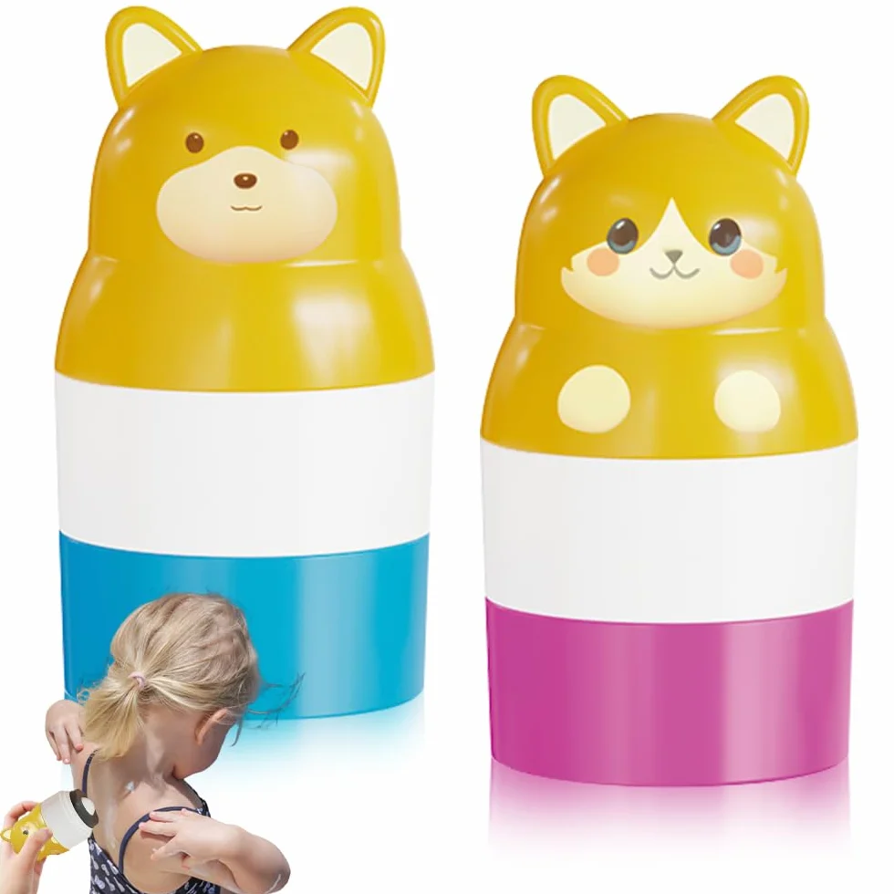 Applicateur Crème Solaire Enfant 100mL Rechargeable Portable à Rouleau Bleu Rose