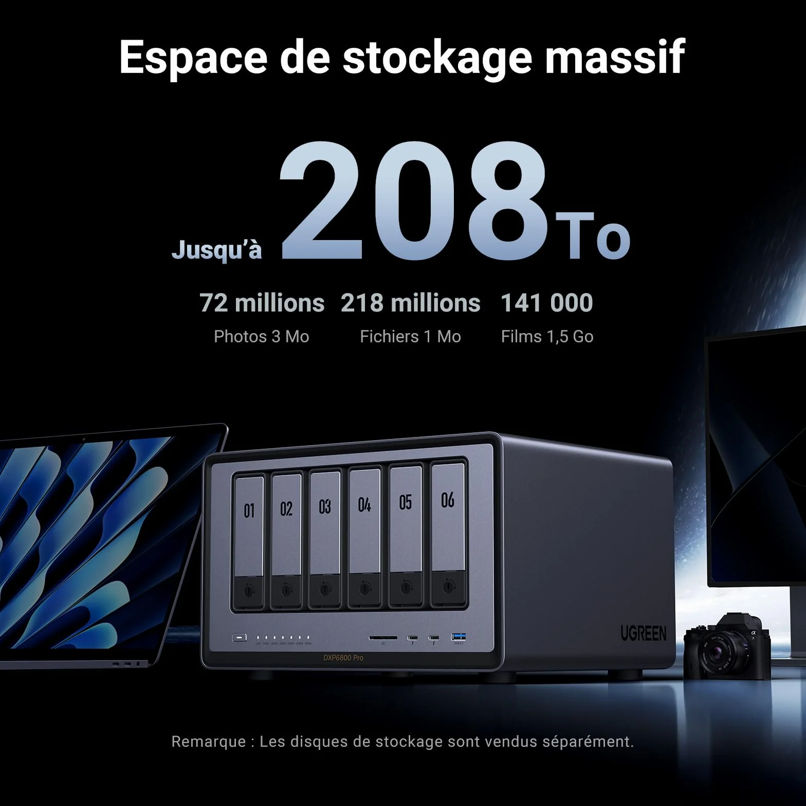 UGREEN NASync DXP6800 Pro NAS de Bureau 6 Baies Intel i5 1235u 10 cœurs 8 Go DDR5 SSD 128 Go 2 Ports 10 GbE M.2 NVMe HDMI 8K