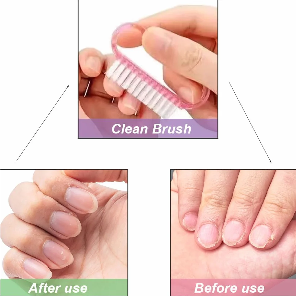 Brosse Ongle 4 Pcs Nettoyage Mini Brosse à Ongles Manche Outil Nail Art Violet Rose Bleu Transparent