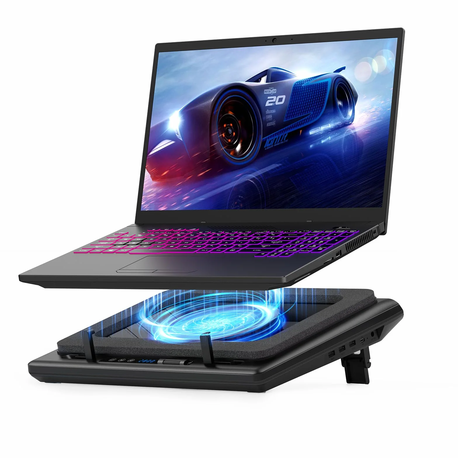 Llano Refroidisseur PC Portable 14 cm Ventilateur Turbo Mousse étanchéité 38-48 cm Hub USB 3 Ports