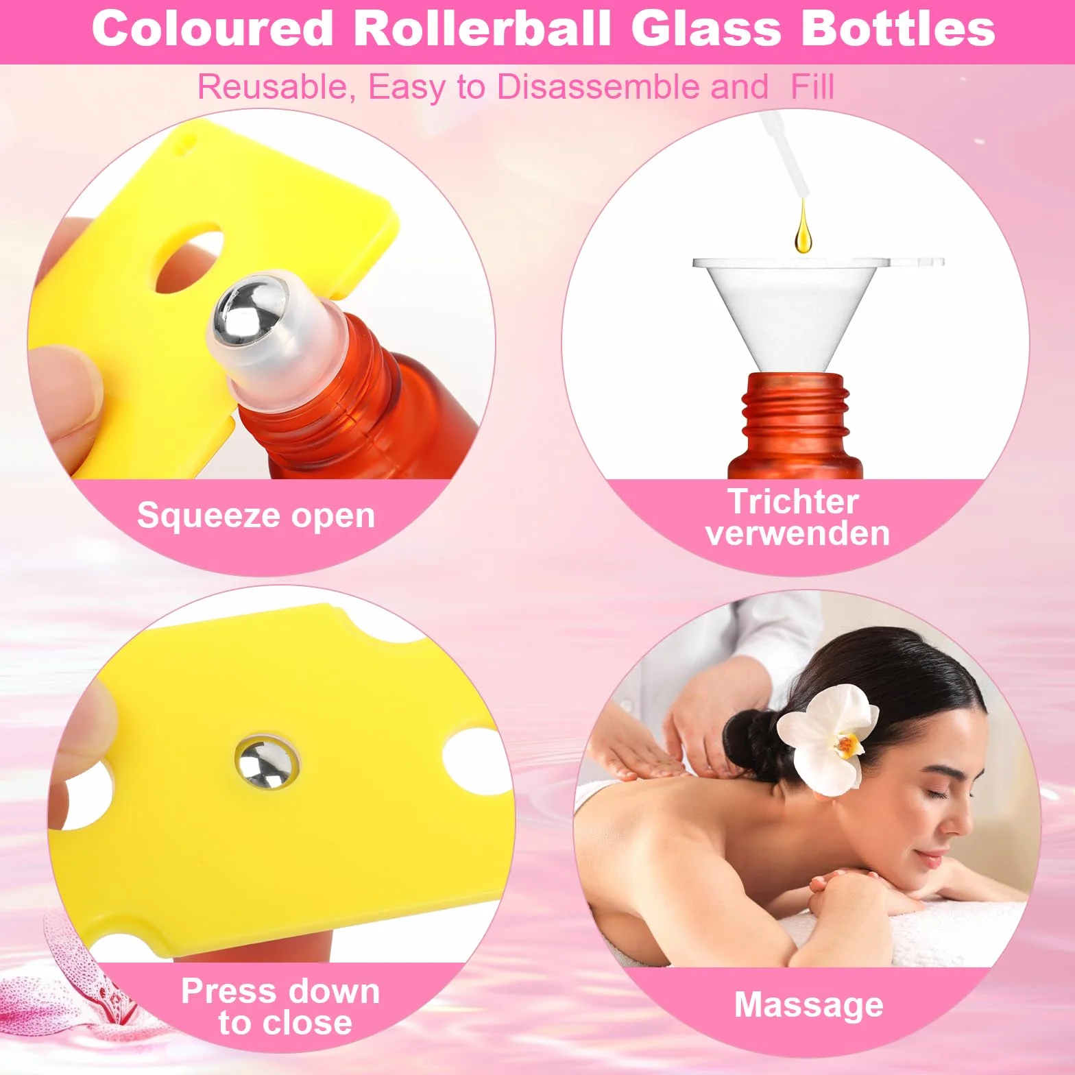 Flacon Roll On En Verre 10 Ml Huiles Essentielles Vide Bille Acier Inoxydable Rechargeable Aromathérapie