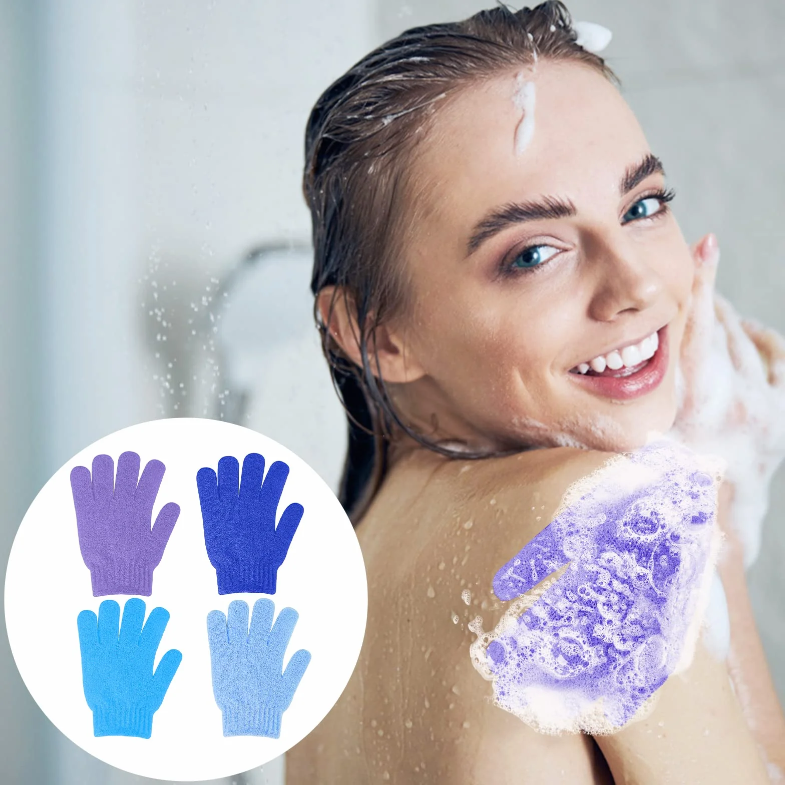 Sibba Lot de 4 Gants de Douche Exfoliants Double Face Corps