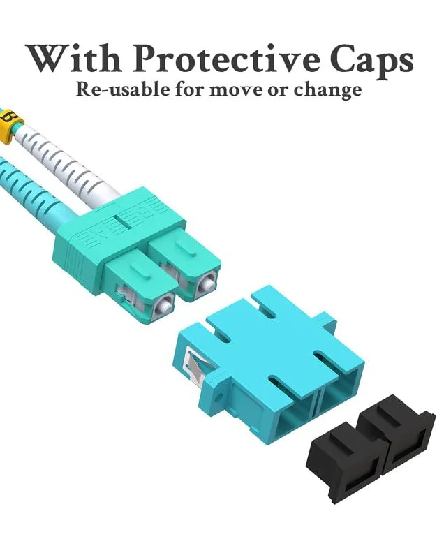 Lot de 5 câbles adaptateur fibre optique LC mâle vers SC femelle, OM4 OM3 40 Go adaptateur hybride multimode convertisseur dongle pour réseau fibre optique 30 cm