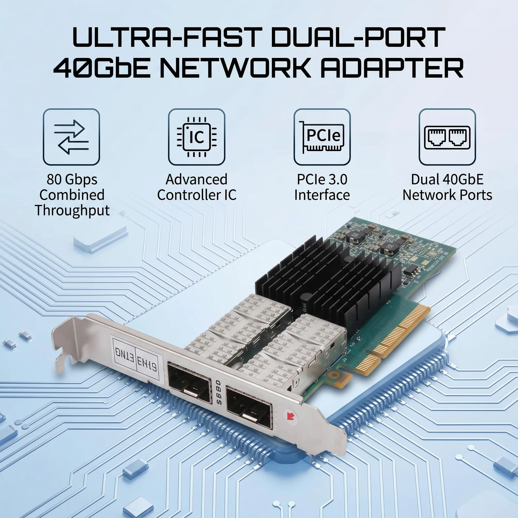 Gugxiom Carte réseau PCIe 40 Go double port QSFP PCI Express 3.0 X8 Ethernet pour fibre optique