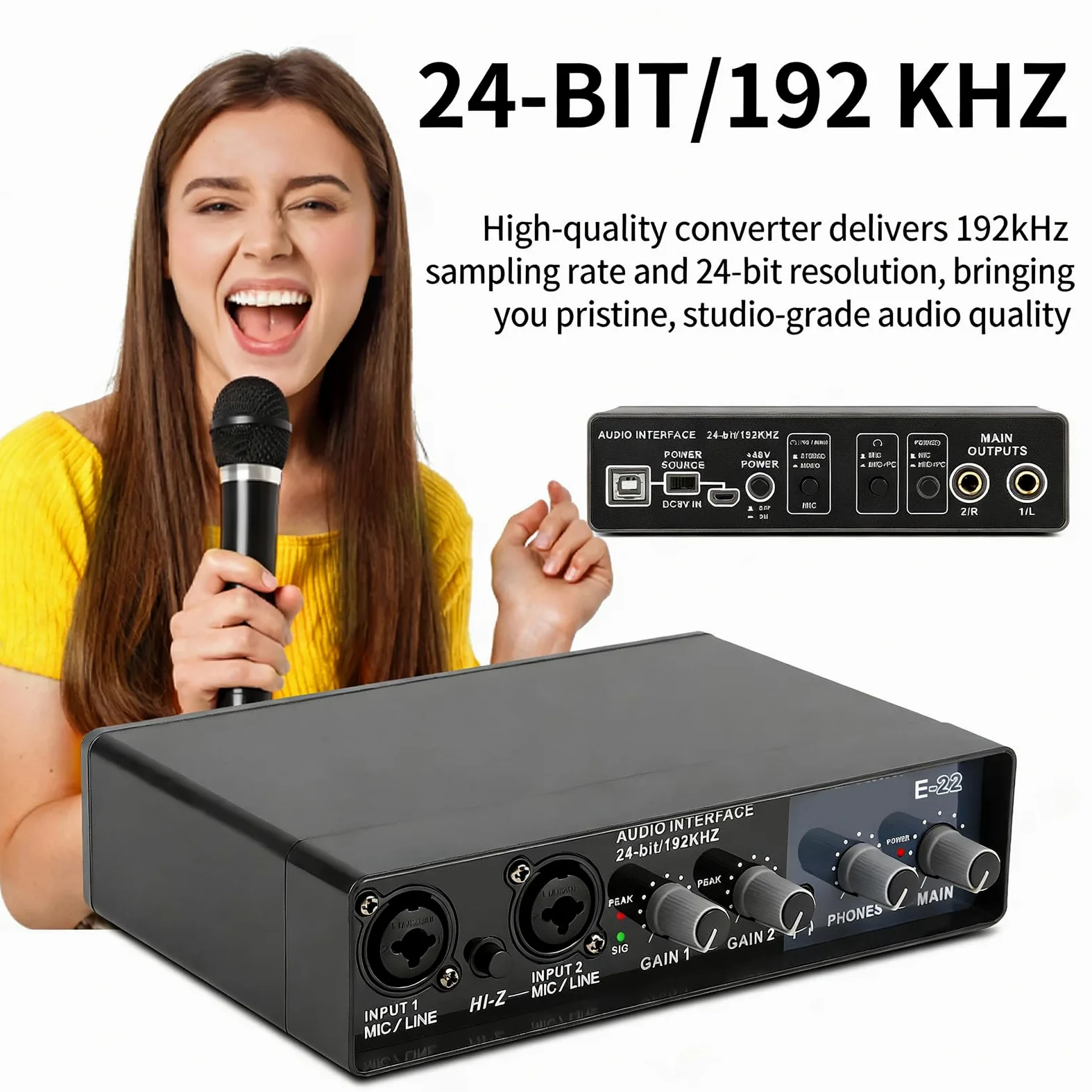 Carte son externe USB professionnelle - Adaptateur de microphone - Transparent - 24 bits - 192 kHz - 3,5 mm - Port pour streaming vocal