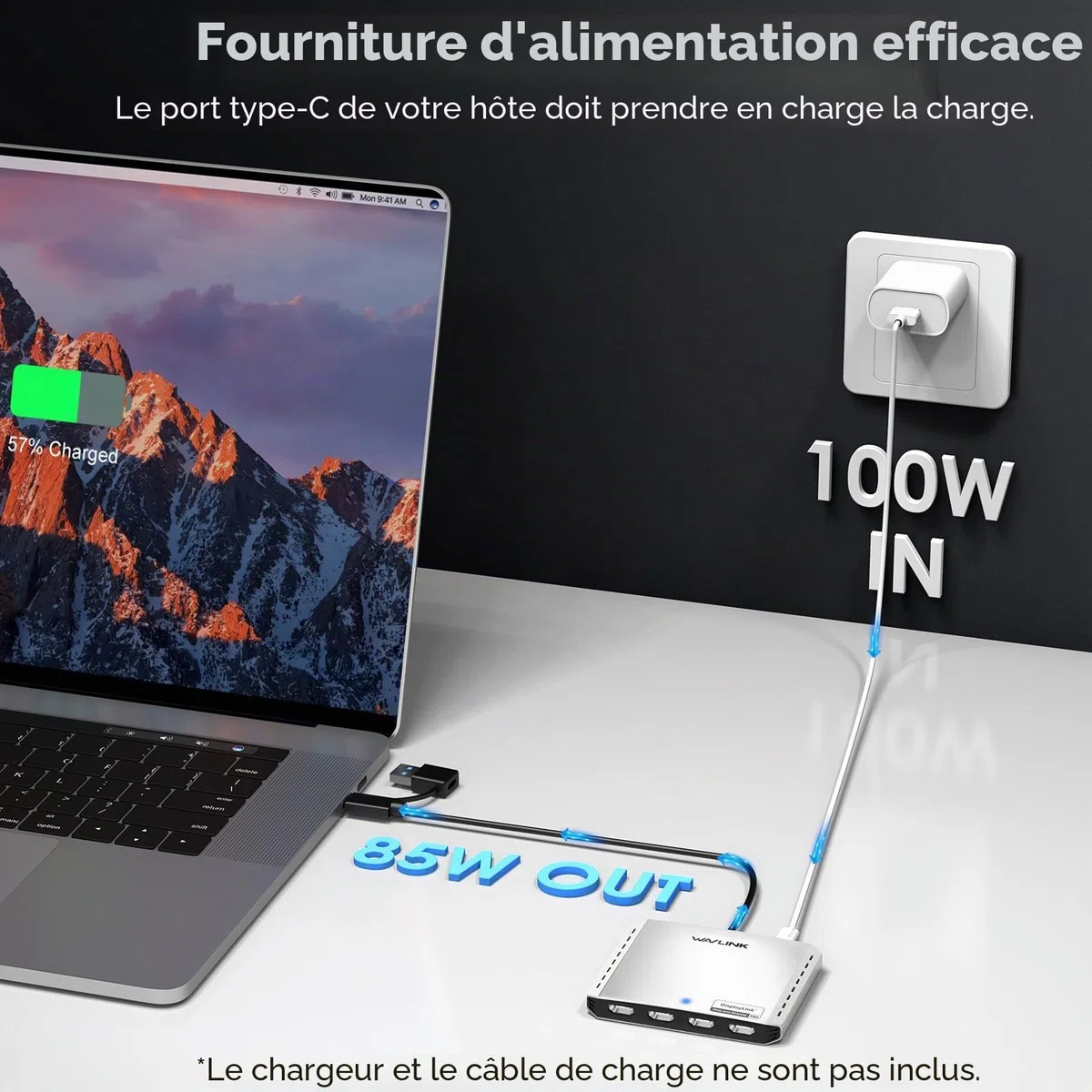 WAVLINK Répartiteur USB 3.0/C vers Quad HDMI pour Quatre moniteurs avec PD, Adaptateur Displayylink 4 HDMI 4K @ 60 Hz pour Mac M1/M2/M3/M4 ou Windows 10/11, Compatible avec Le Nouveau MacBook Neo
