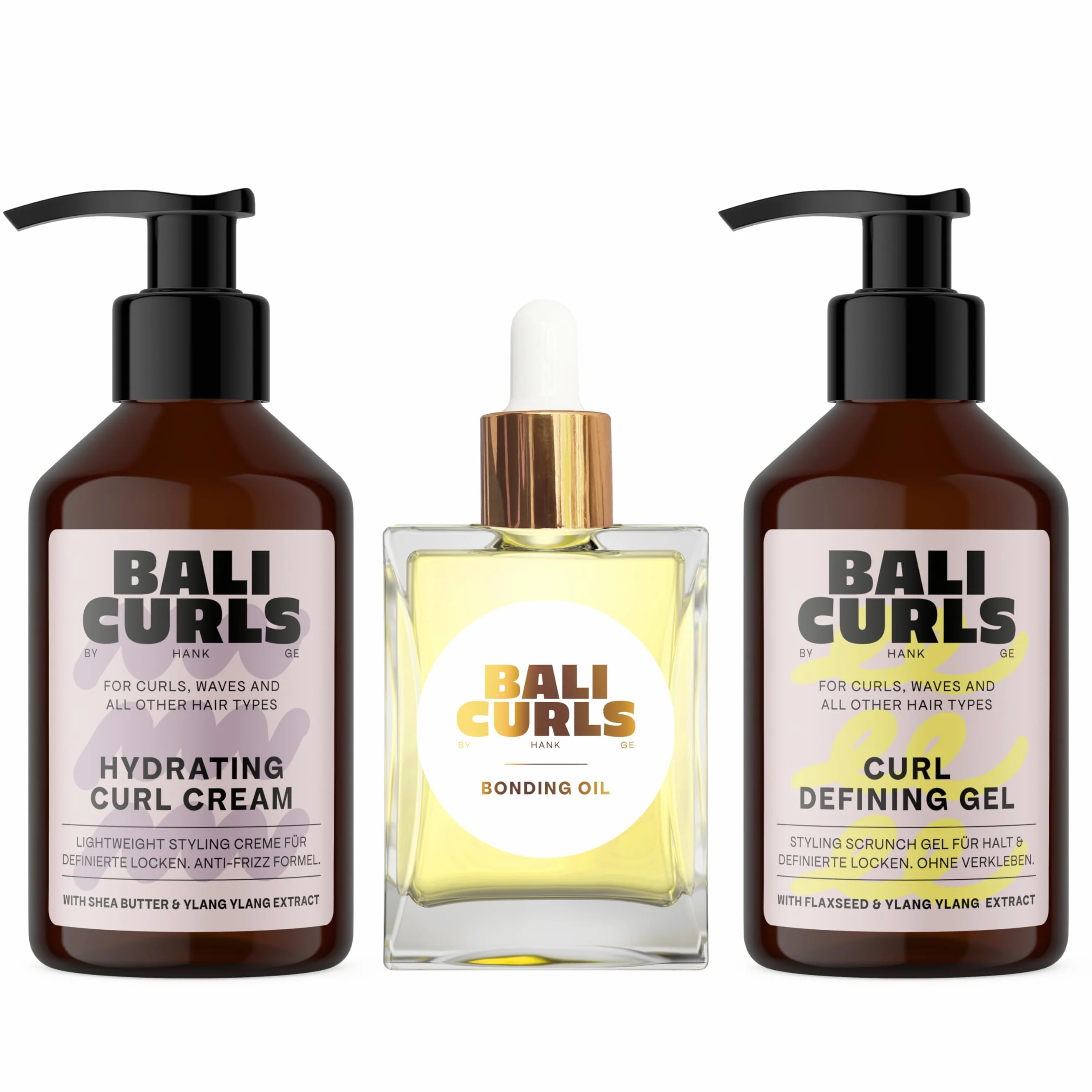 BALI CURLS Set Gel définissant les boucles Crème hydratante Huile de liaison Kit soin boucles 150 ml 30 ml