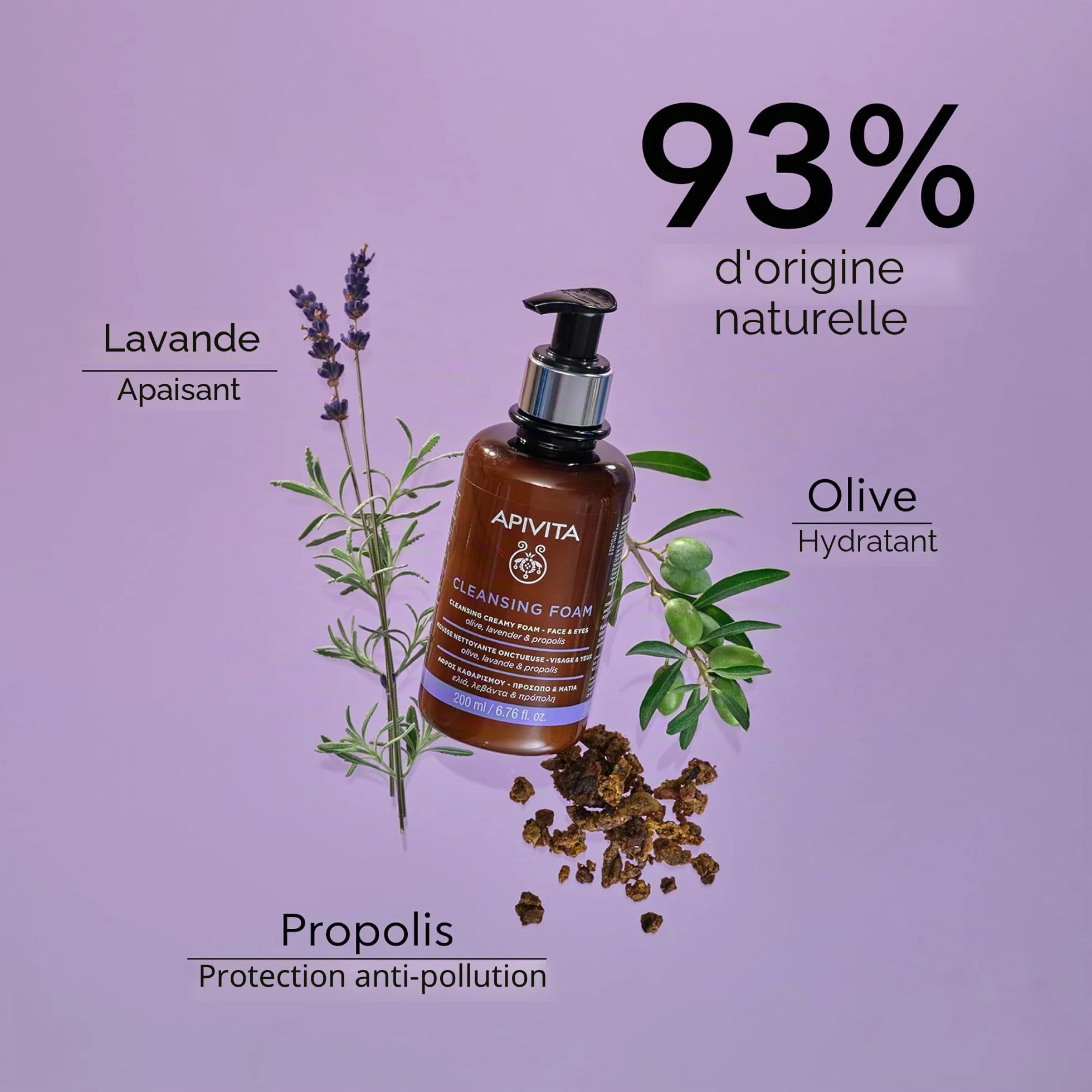 Apivita Mousse Nettoyante Visage & Yeux 200ml Anti-Pollution Olive Propolis Lavande