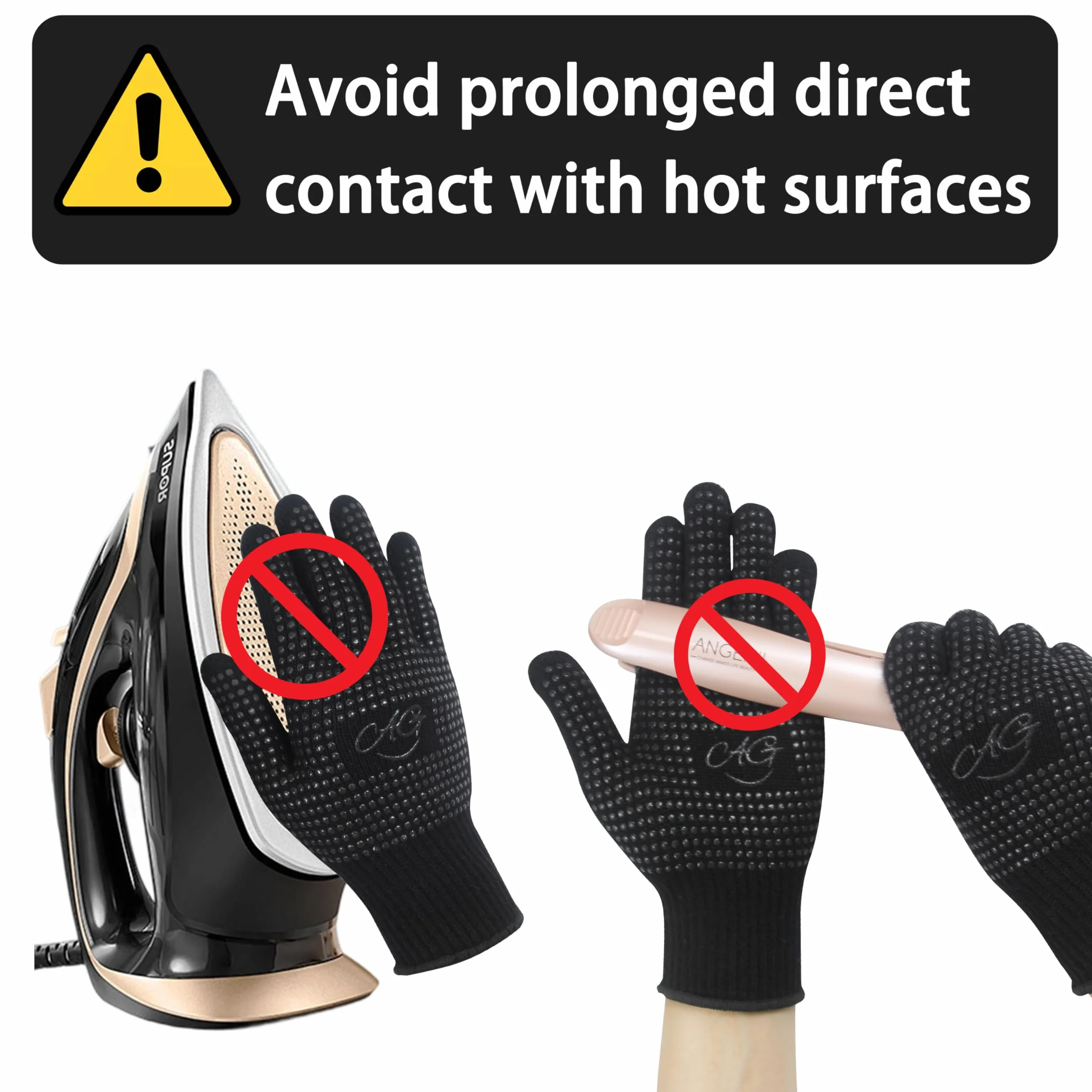 ANGENIL Gants thermorésistants antidérapants double face avec picots en silicone pour coiffage, lot de 2, noirs