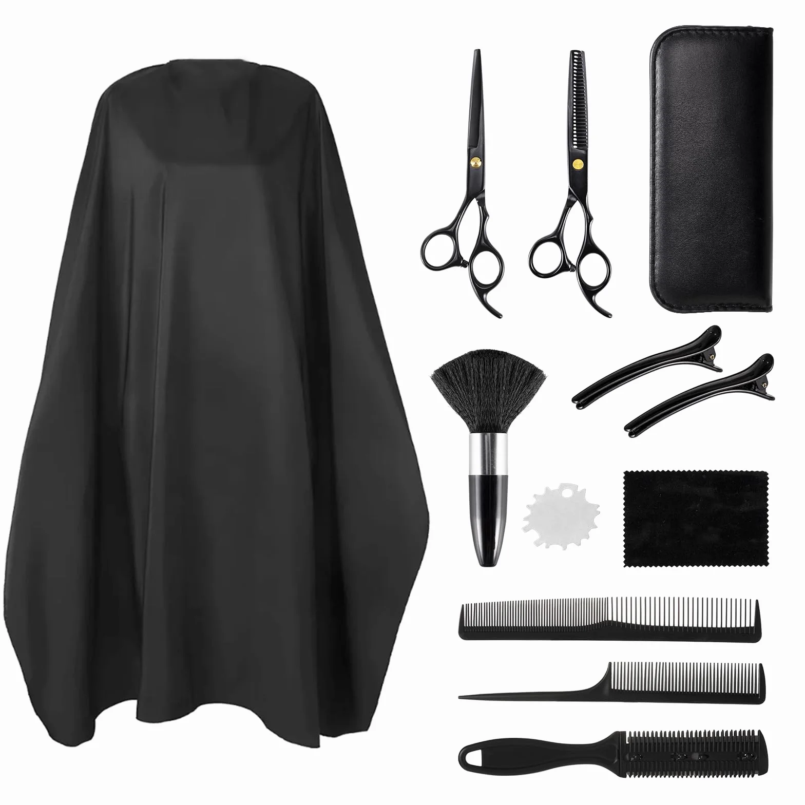 Ciseaux Coiffure Set Professionnel, Ciseaux à Effiler Hair Cutting Scissors Kit avec Cape, Peigne, Barrette pour Cheveux et Barbe