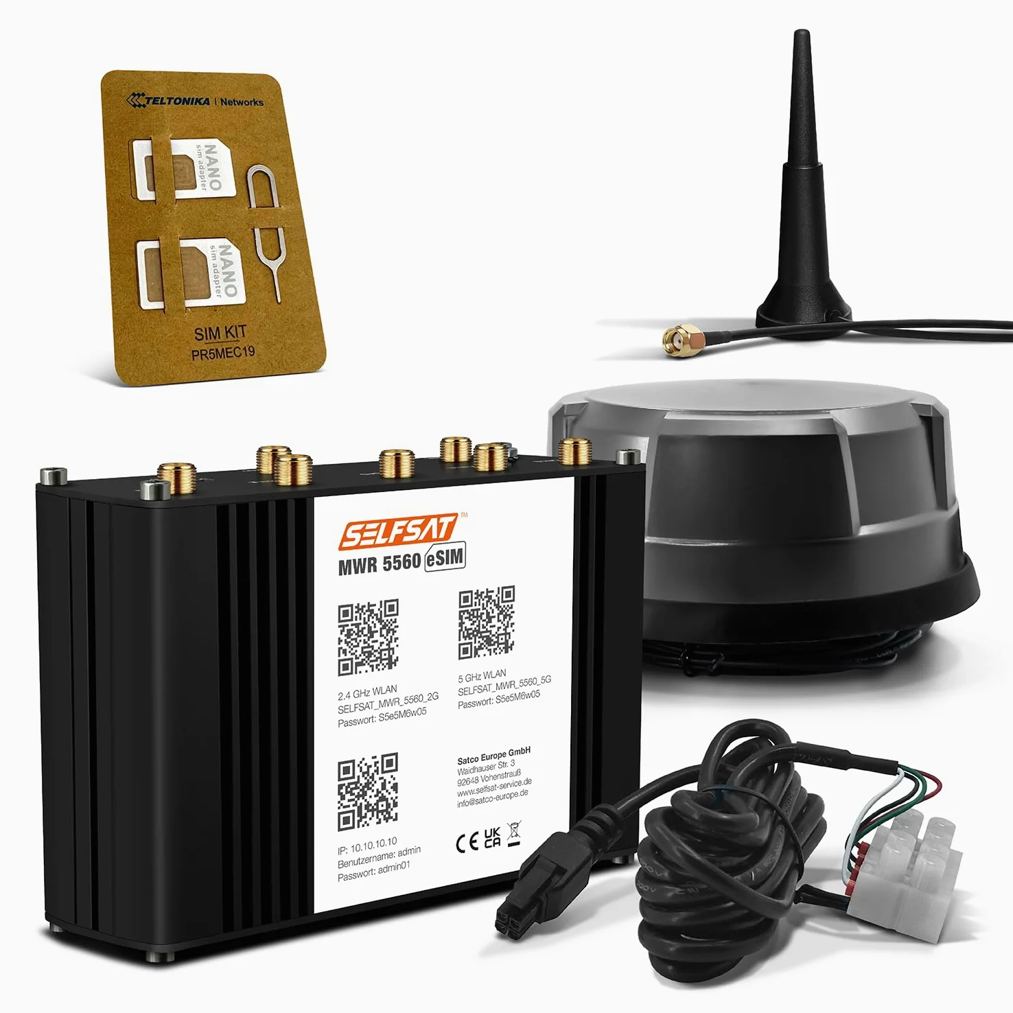 SELFSAT MWR 5560 eSIM 5G Cat 20 Routeur WLAN jusqu'à 3,4 Gbit/s avec antenne panoramique Noir