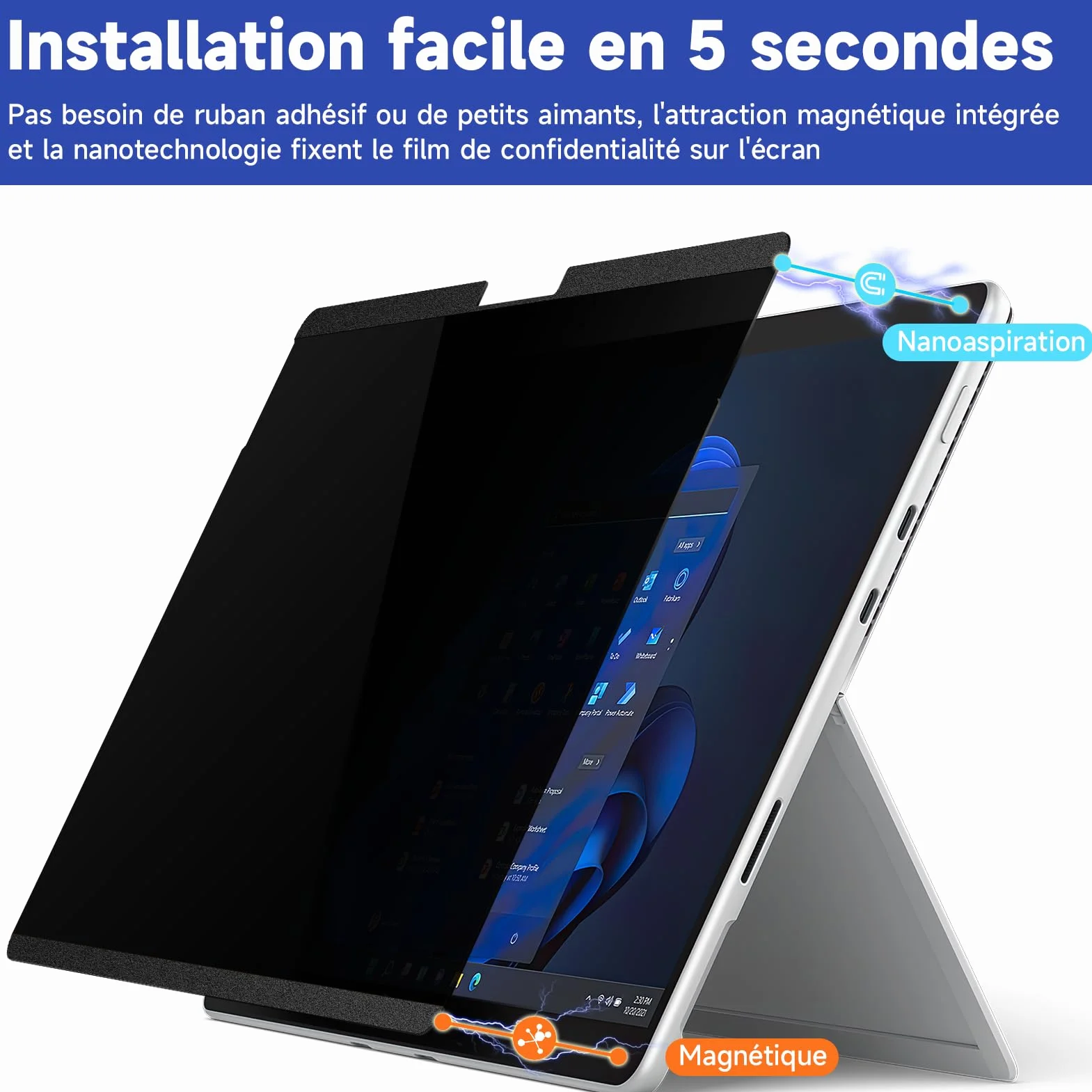 IPROKKO Filtre de Confidentialité Magnétique 13 Pouces Surface Pro 11/10/9/8/X, Protection d'Écran Anti Espion Anti Lumière Bleue