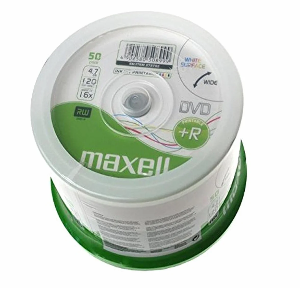 Maxell DVD+R 4,7 Go 16X Printable White Spindle 50
