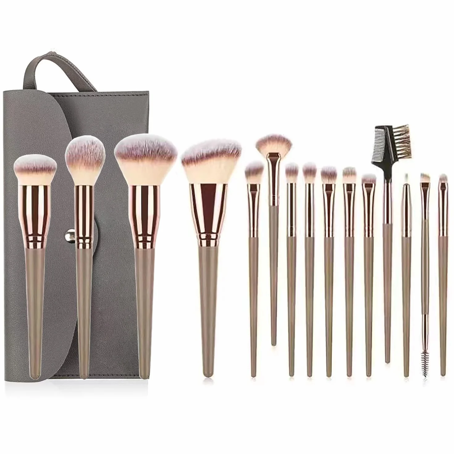 Pinceau Maquillage Set 15pcs, fond de teint poudre blush concealers ombres à paupières trousse