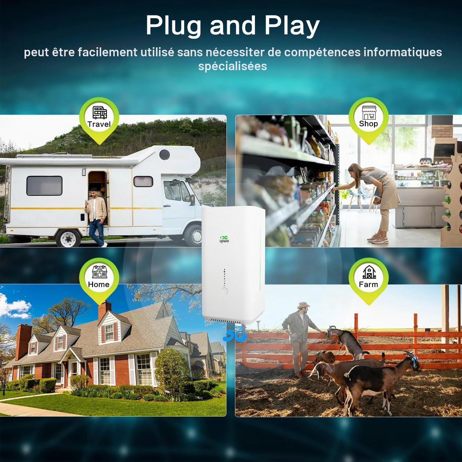 InHand Networks CPE 5G Routeur,AX3000 Wi-FI 6,5G SA/NSA: Max.DL 3.4Gbps,Qualcomm CPU,Built-in 8 Antenna,2x2 MIMO,VPN Routeur,Failover Automatique,Firewall 3 Layer,Gestion Cloud,Connecter à 128