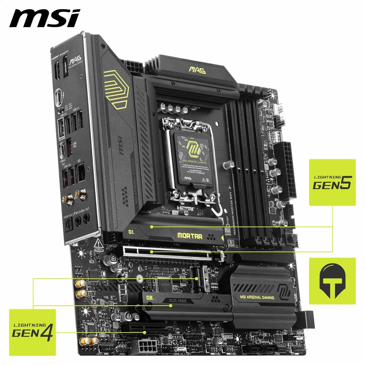 MAG B860M Carte mère WiFi mortier mATX - Prend en charge les processeurs Intel Core Ultra (série 2), LGA 1851 - DDR5 Memory Boost 9200+ MT/s OC, 1 x PCIe 5.0 x16, 1 x M.2 Gen5, 5G LAN, Wi-Fi 7