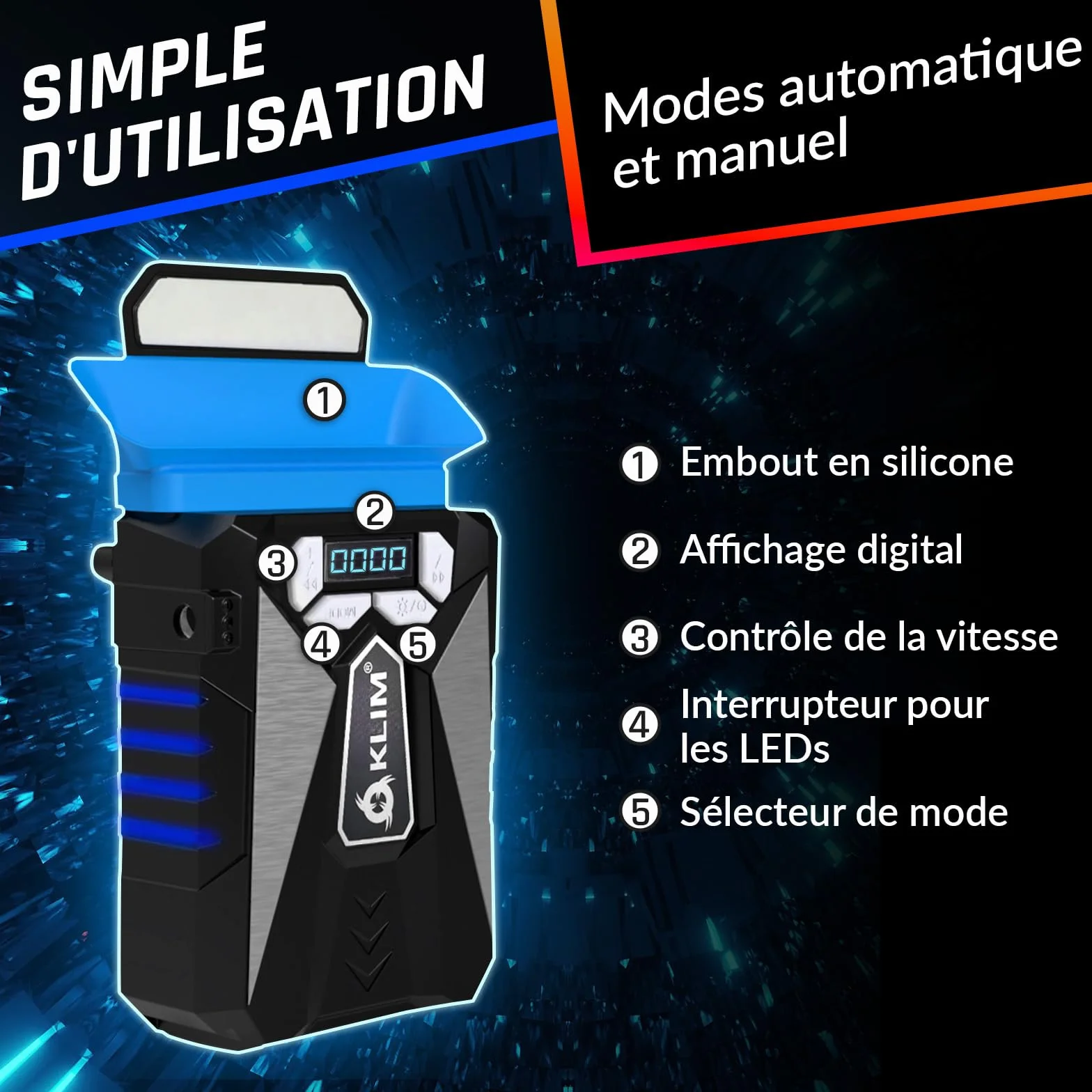 KLIM Cool Refroidisseur PC Ventilo Portable Gamer Ventilateur Haute Performance USB Bleu