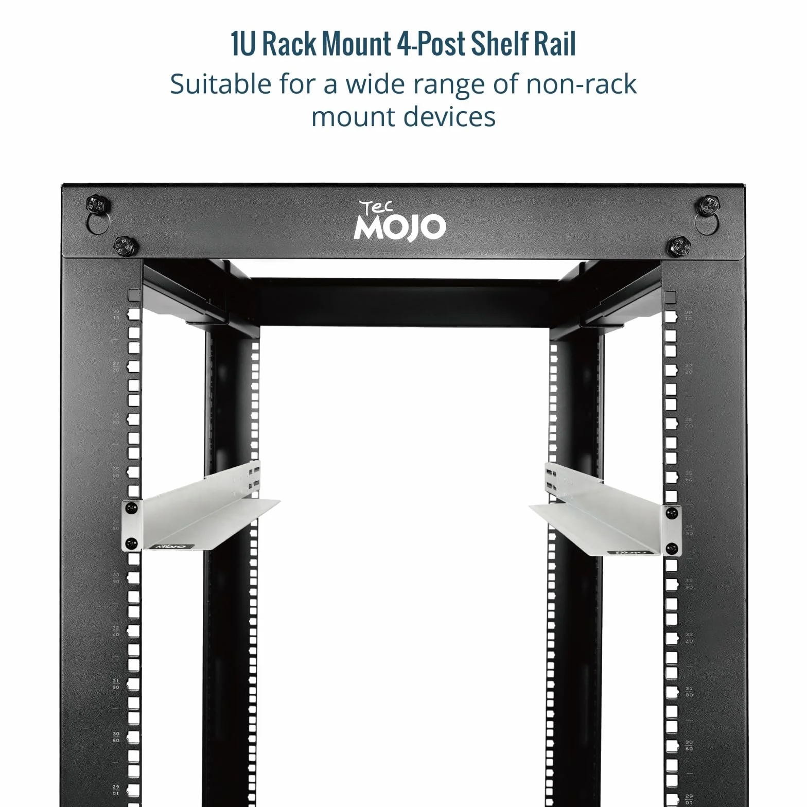 Tecmojo Rails de Rack 1U, Étagère de Rack à 4 Montants, Profondeur Réglable 530-812mm, Capacité 54kg, Argenté