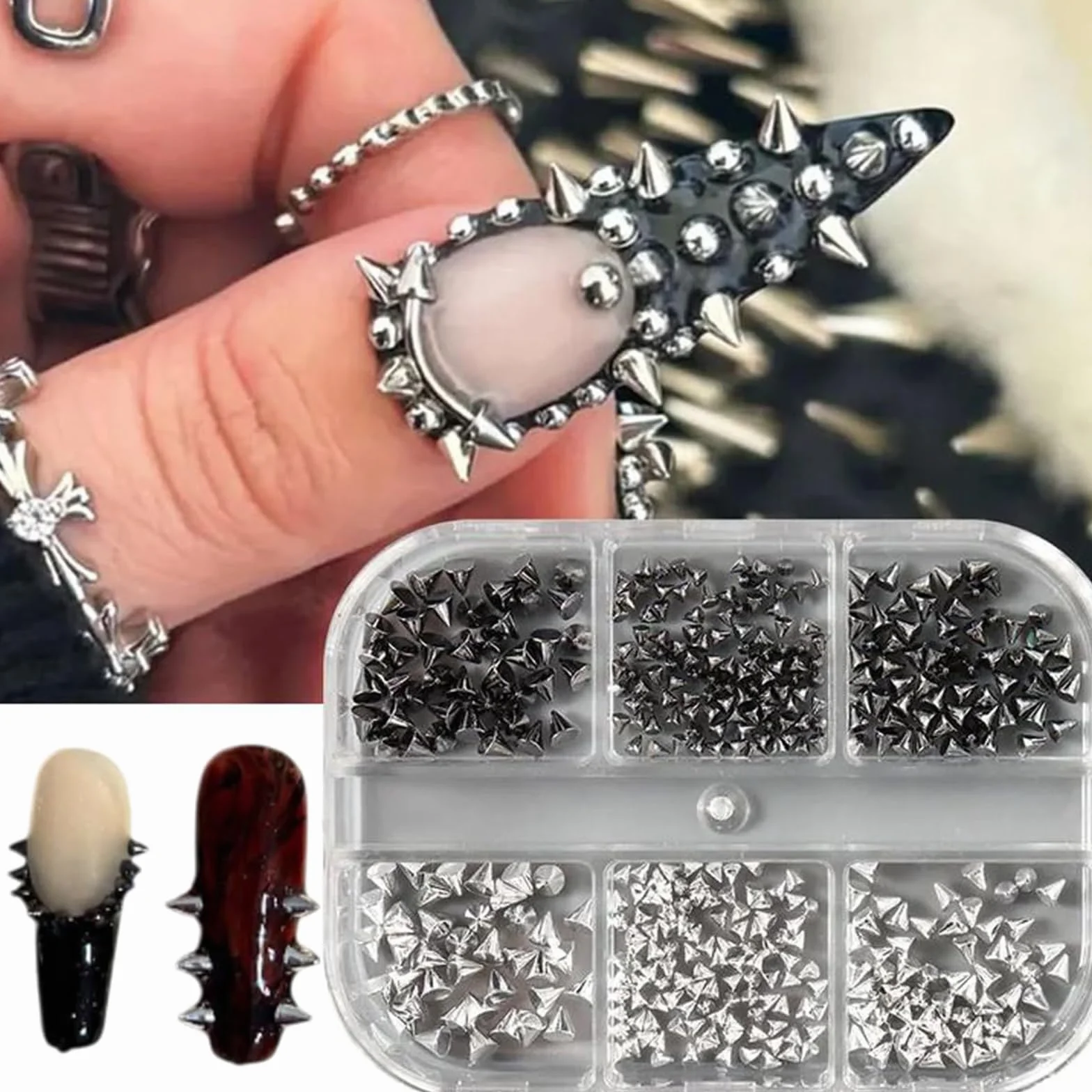 Boîtes de Charme Gothique pour Ongles Clous Rivets Mini Pointes Perles Punk Style Victorien Décorations Halloween