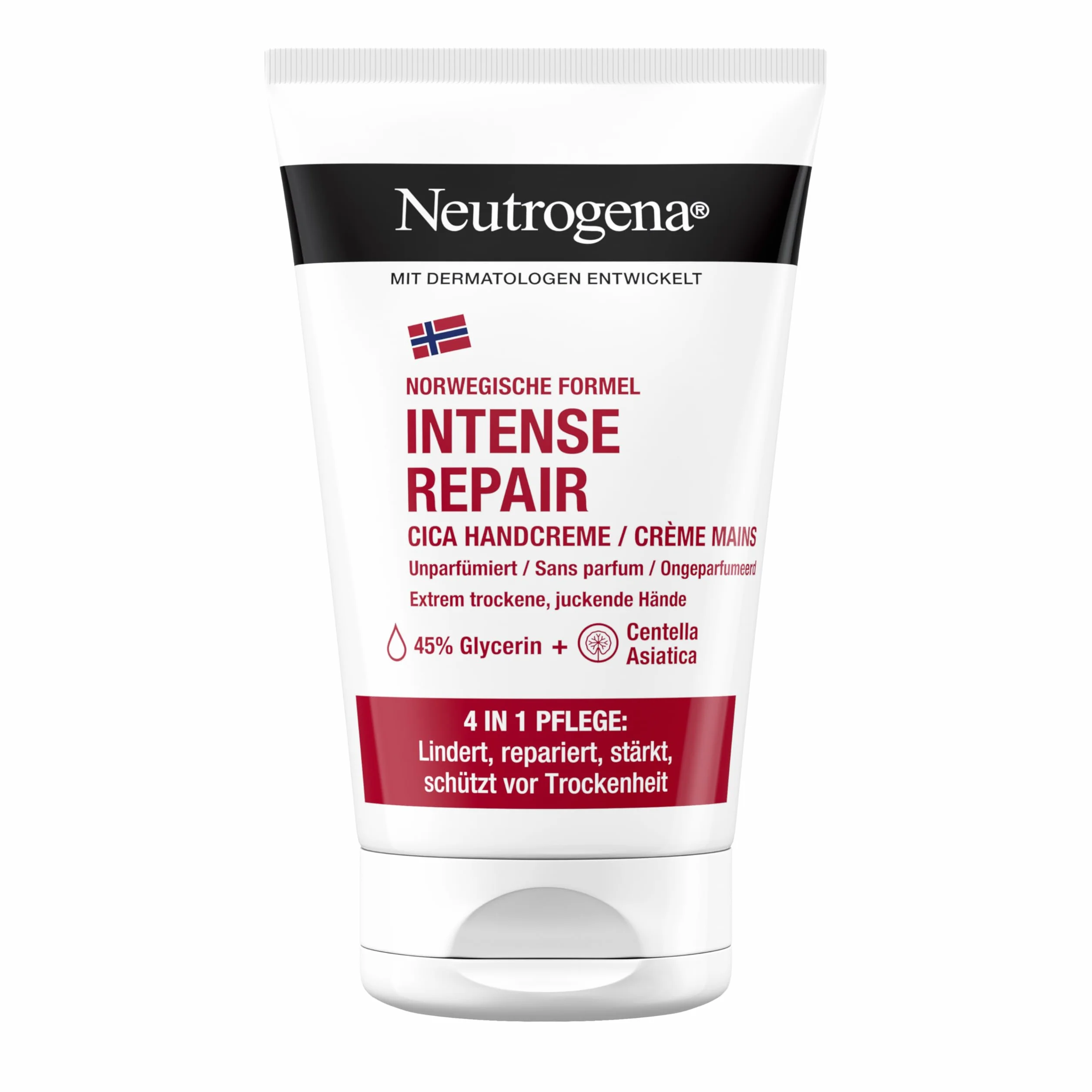 Neutrogena Crème pour les mains Intense Repair CICA 50 ml, crème mains non parfumée pour peaux très sèches avec glycérine et Centella Asiatica