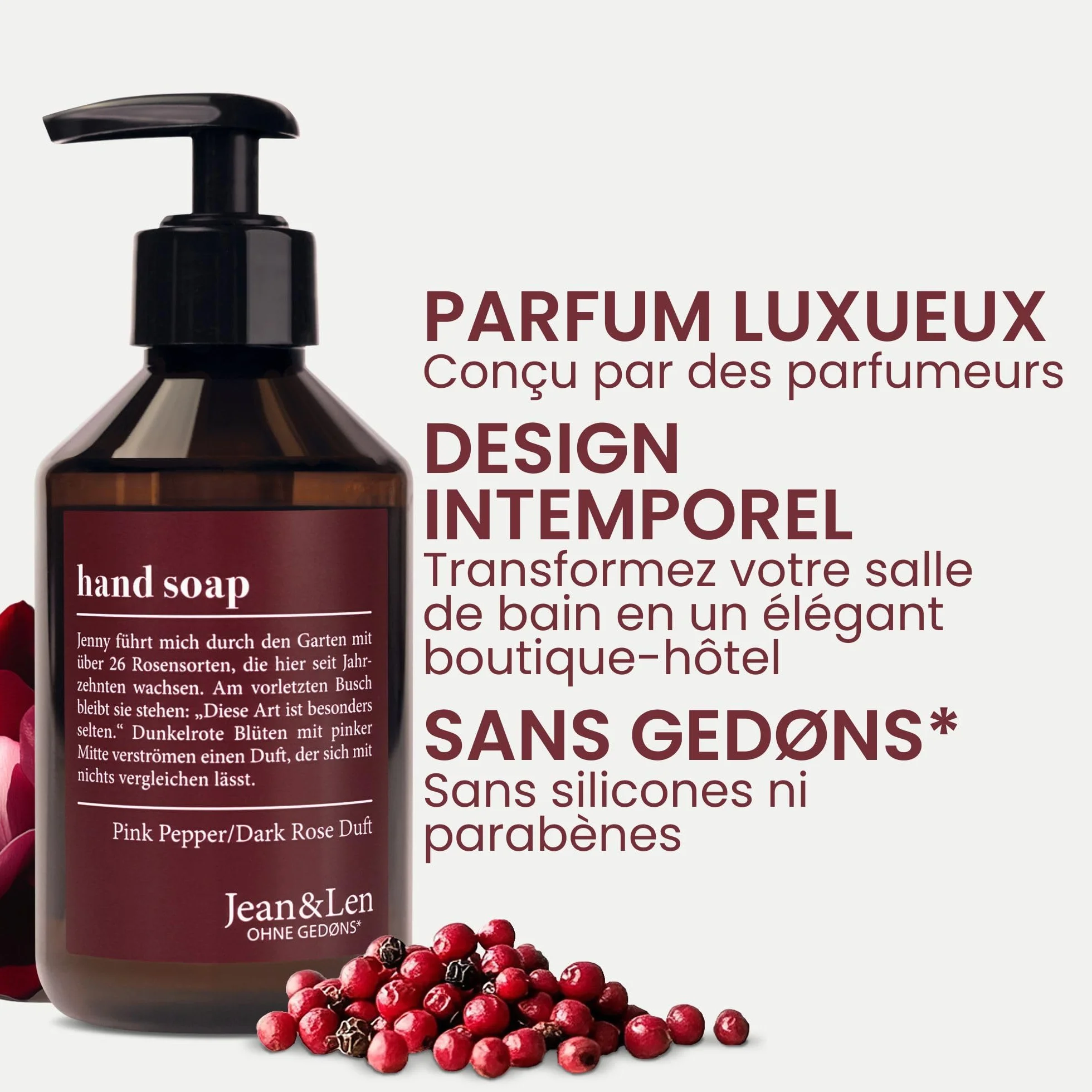 Jean & Len Savon Mains Pink Pepper Dark Rose 250 ml