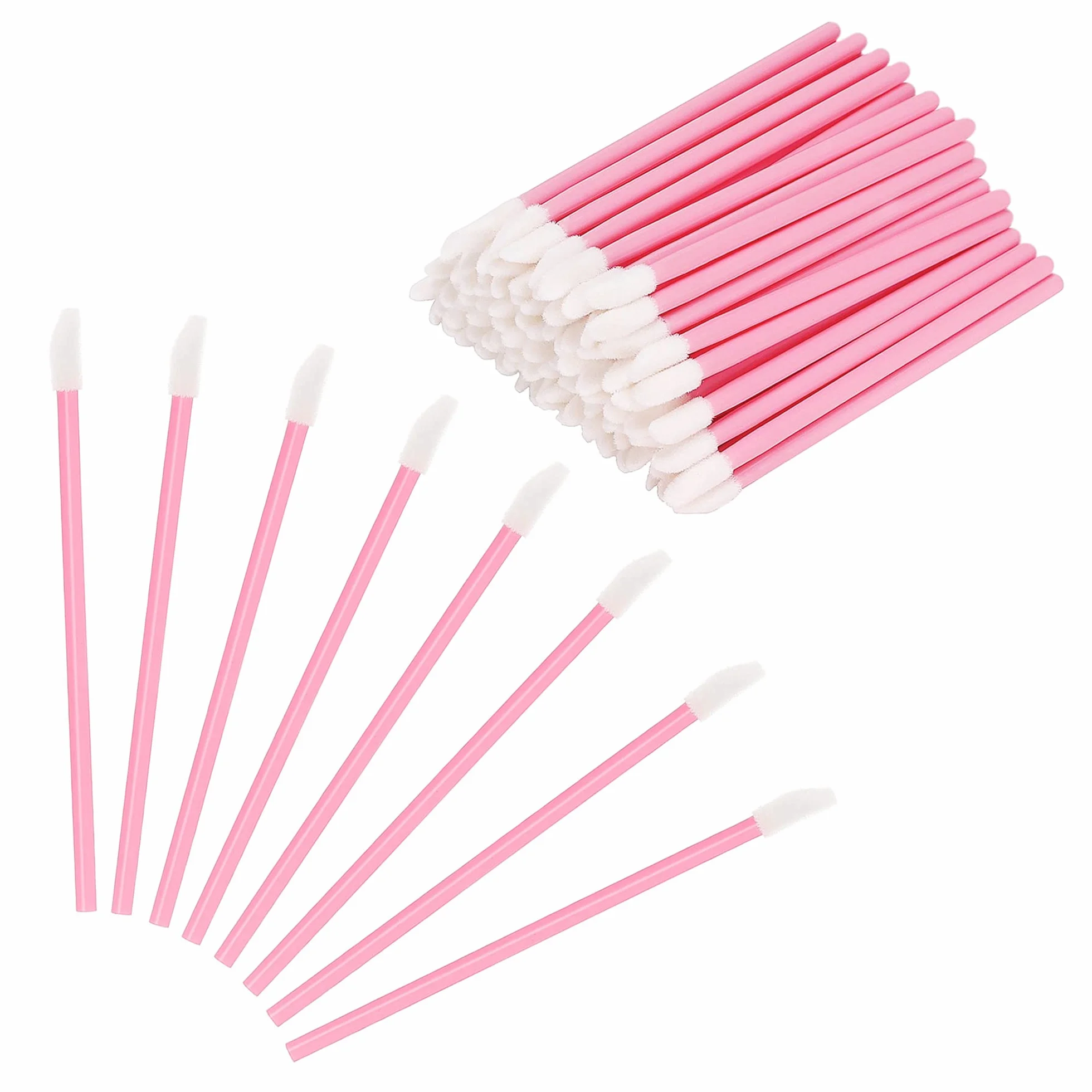 Lot de 100 pinceaux à lèvres jetables mini applicateur maquillage rose