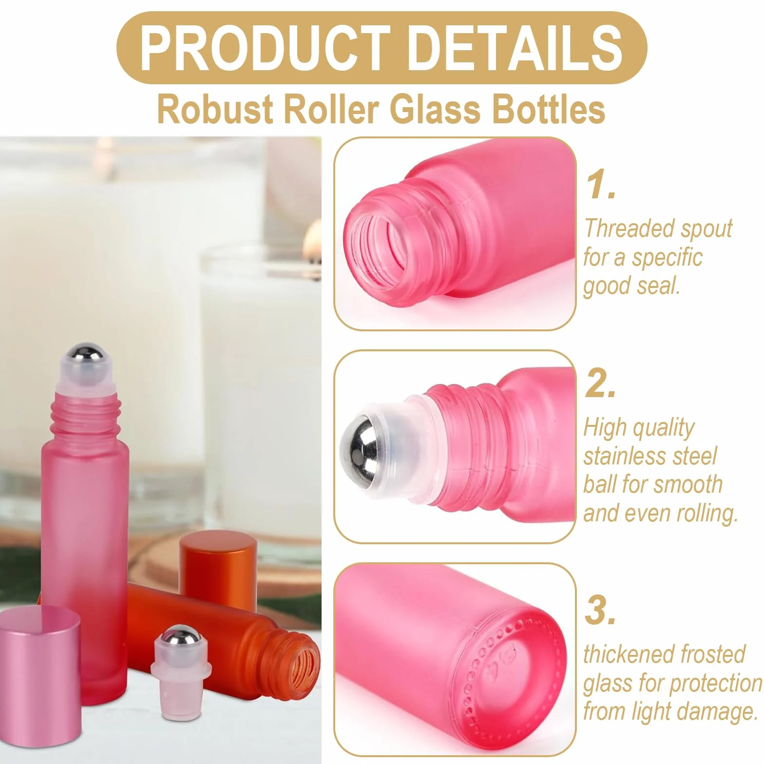 Flacons Roll-on en Verre 10 ML pour Huiles Essentielles, Aromathérapie, Parfums et Cosmétiques - Lot de 10 en Couleurs