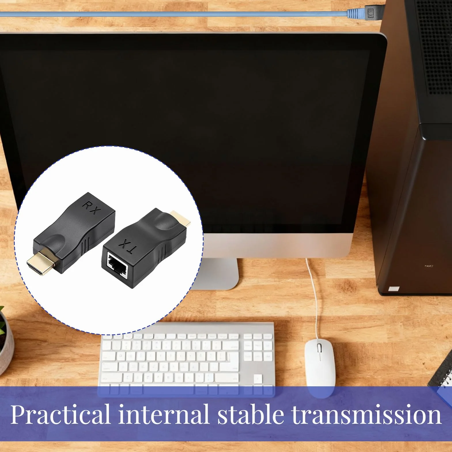 Adaptateur RJ45 HDMI 2 pièces Convertisseur HDMI Réseau Ethernet Distance 30 m