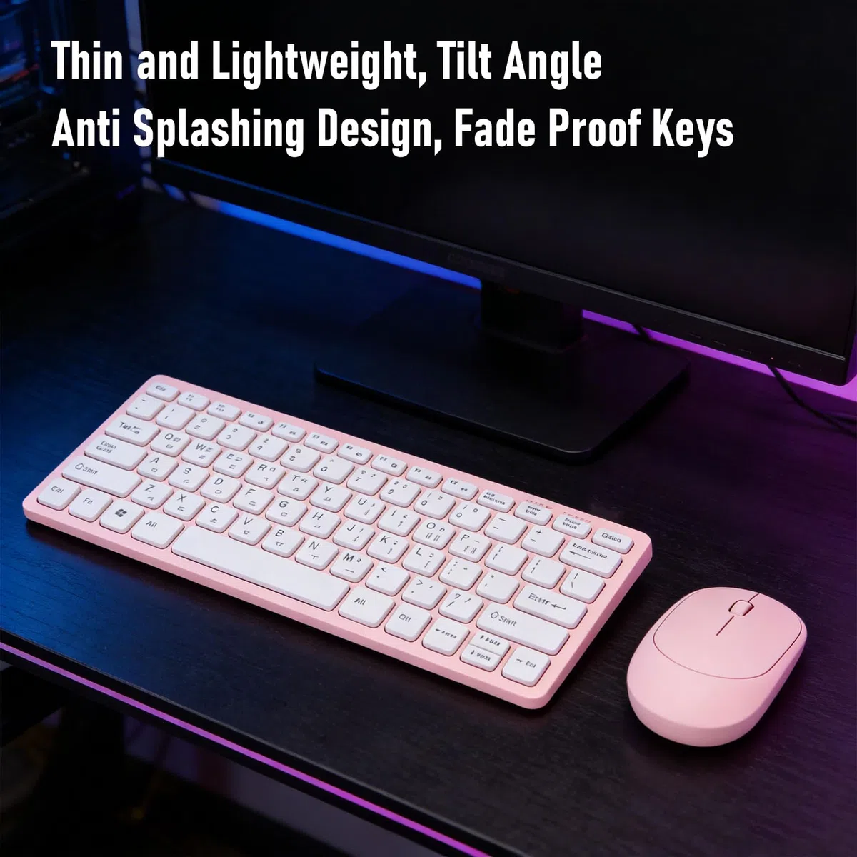 Tosuny Clavier et Souris sans Fil Coréen, 78 Touches, Clavier Fin 2,4 GHz avec Inclinaison Ergonomique et Design Anti-éclaboussures, sans Fil pour PC Portable, Haut-parleurs