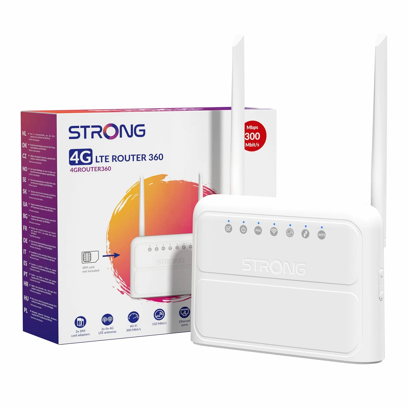 STRONG Routeur 4G, Réseau LTE Cat4, Wi-FI N300 Mbps, Box 4G avec Ports WAN/LAN 100 Mbps, Antennes externes Fixes, Compatible avec Toutes Les Cartes SIM, Plug & Play, Réseau sécurisé (4GROUTER360)