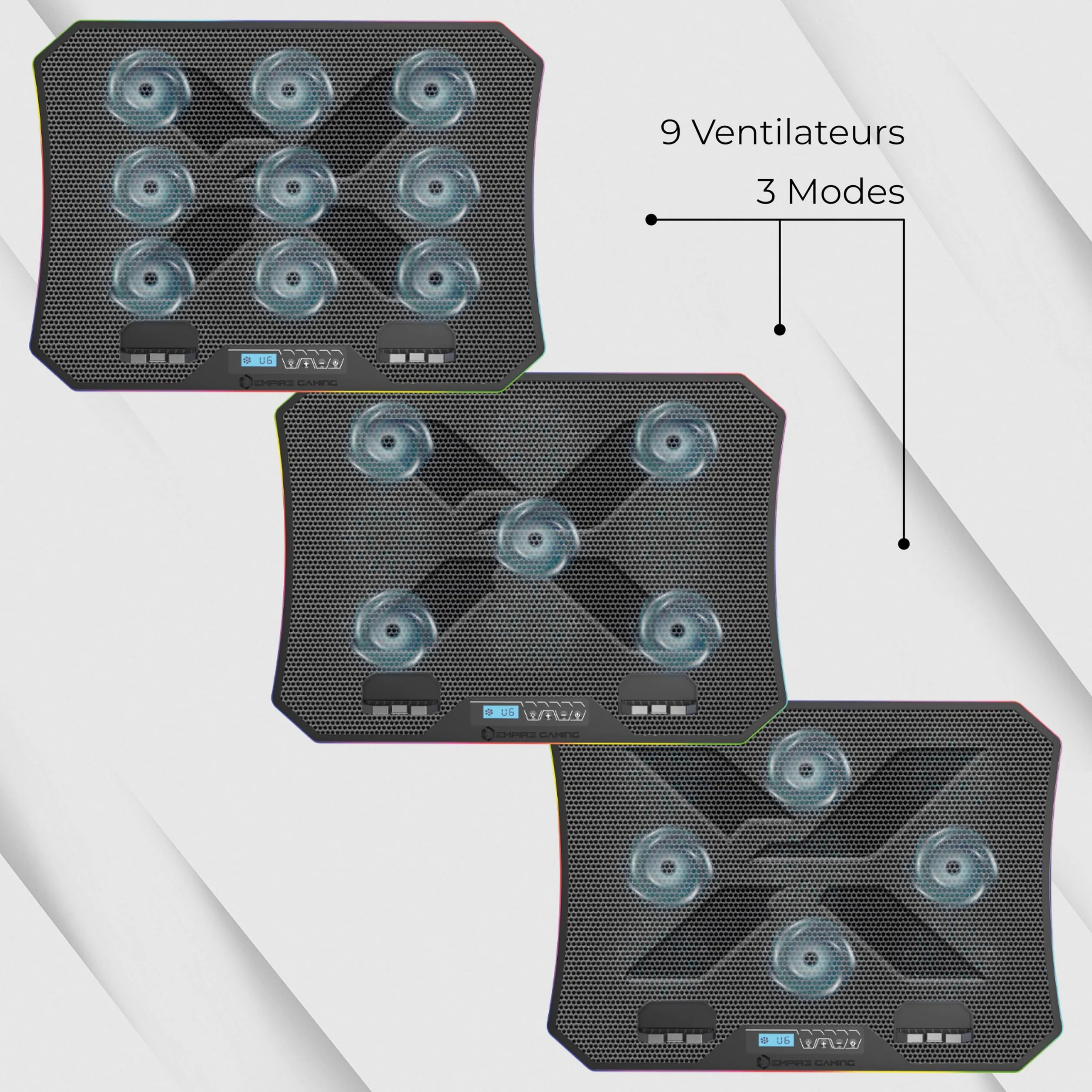 EMPIRE GAMING Guardian C900 Refroidisseur PC Ordinateur Portable 12-17 Pouces RGB Gamer 9 Ventilateurs Contrôleur LCD 10 Modes RGB 7 Hauteurs Réglables Support Amovible
