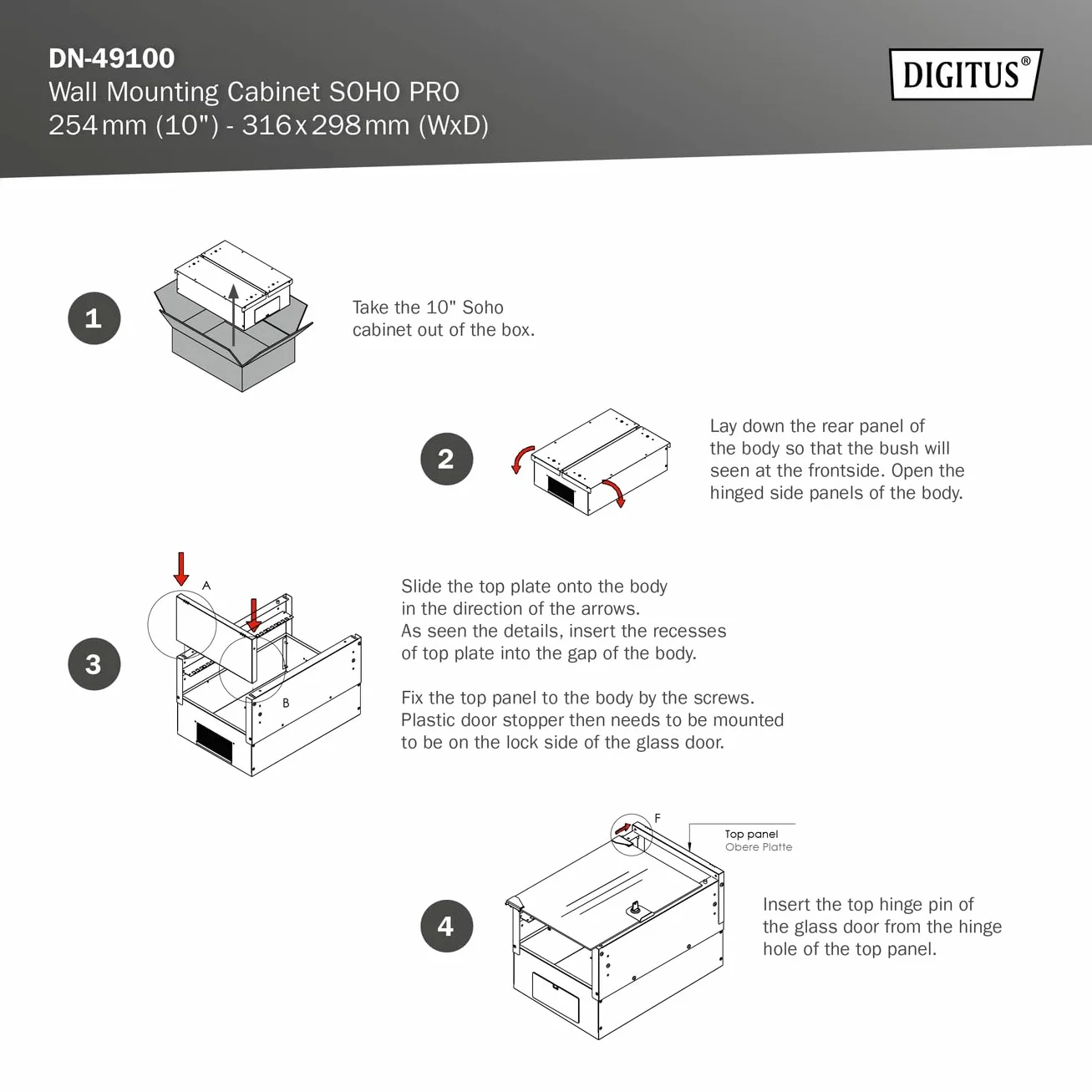 DIGITUS Armoire réseau 10 Pouces 6 UH Montage Mural hxlxp 324x316x298mm capacité de Charge 30kg Profondeur utile 254mm IP20 série Soho Pro Gris