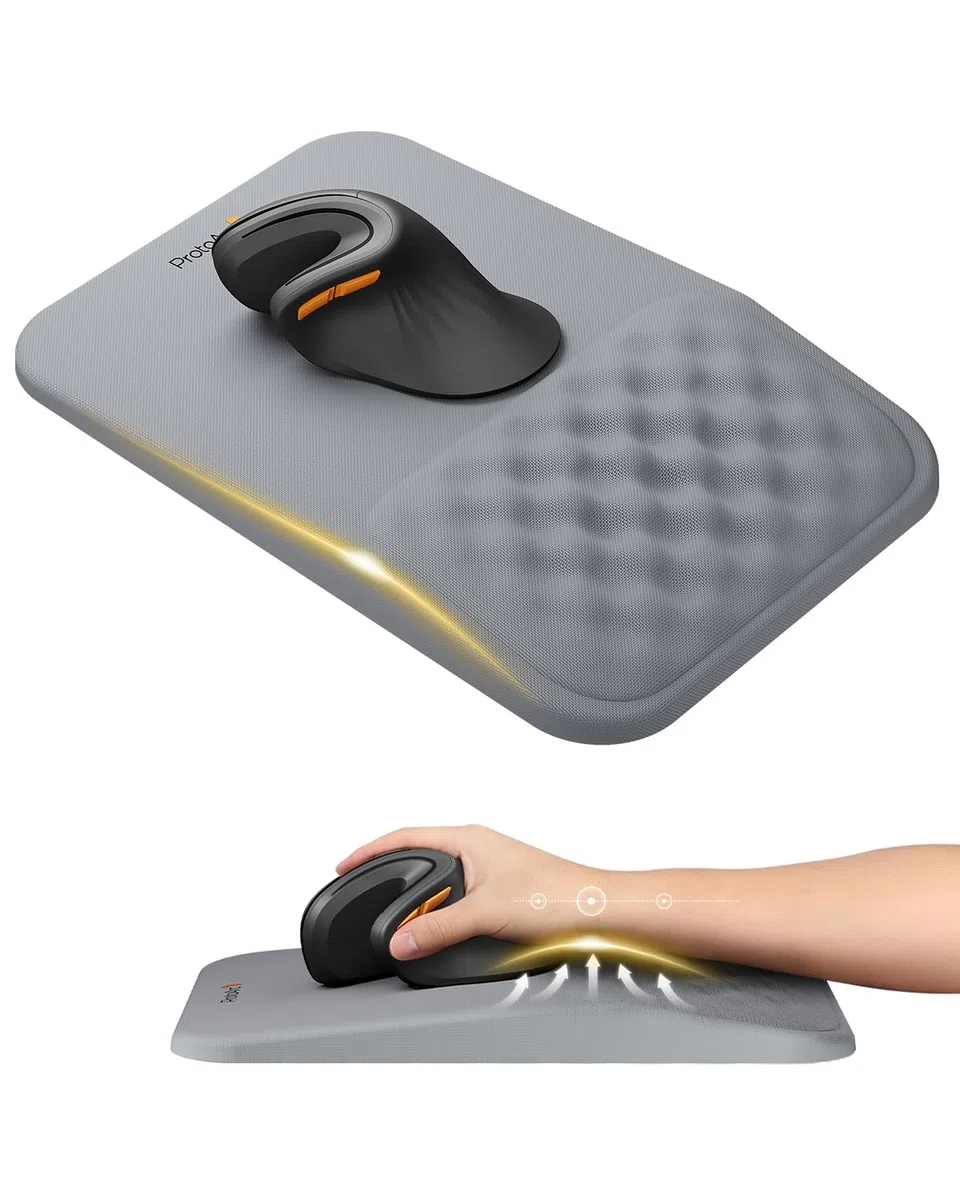 ProtoArc Tapis de Souris Ergonomique Repose-Poignet avec Fonction Massage, Base PU Antidérapante, Mousse Mémoire Forme Lycra, MP50 Gris - pour Ordi/Portable/Bureau