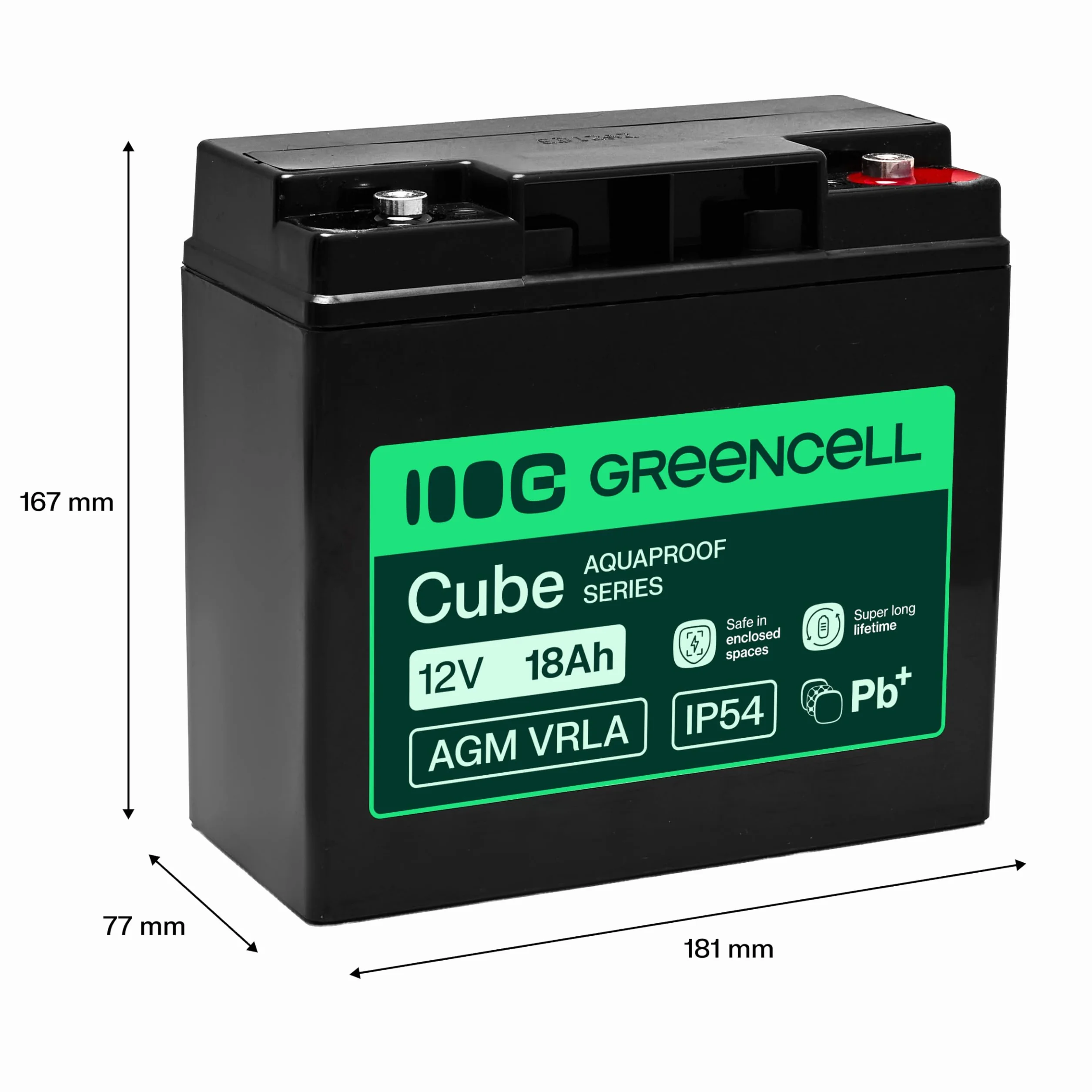 Greencell AGM VRLA Batterie 12V 18Ah Gel sans Entretien IP54 pour UPS Alimentation Secours