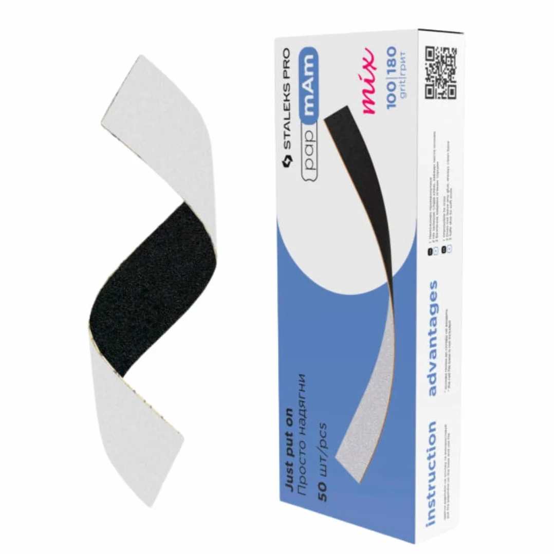 STALEKS PRO PapmAm MIX 100/180 Lot de 50 enveloppes à ongles en carton Noir/blanc 140 x 20 mm