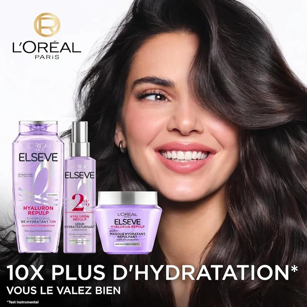 L'Oréal Paris Elseve Hyaluron Repulp Routine Soin Hydratation Intense Cheveux Déshydratés 72H Acide Hyaluronique Shampooing Sérum Masque