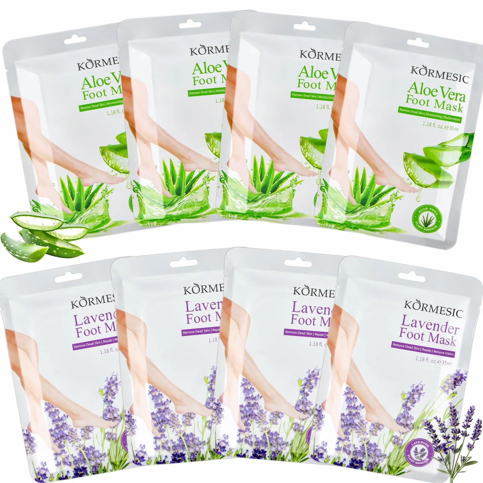 Masque Pied Exfoliant Hydratant Anti-callosités pour Femmes Hommes - 8 Paires (4 Lavande 4 Aloe Vera)