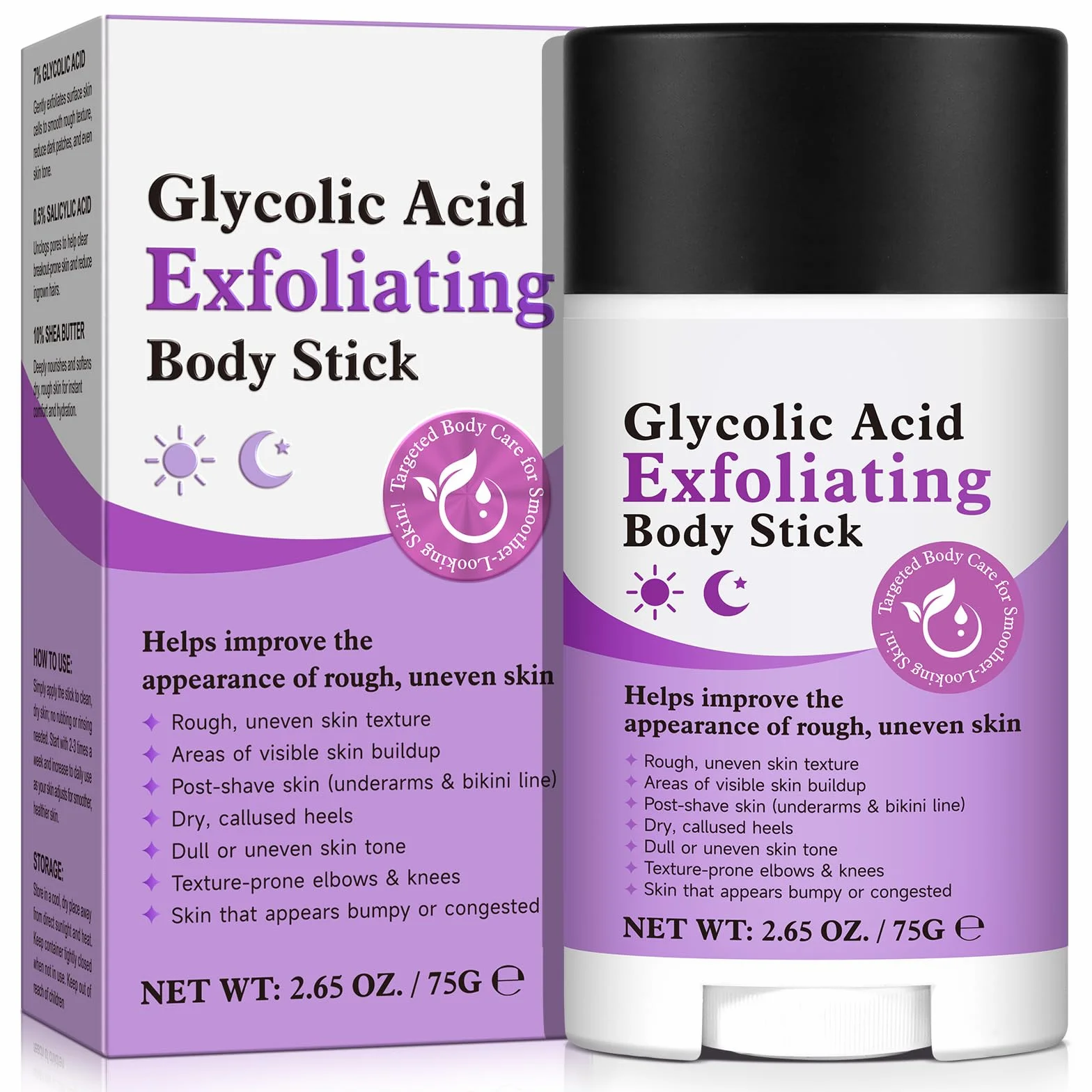 Bâton Exfoliant Corps Acide Glycolique 75 G 7% Acide Glycolique 0,5% Acide Salicylique AHA BHA