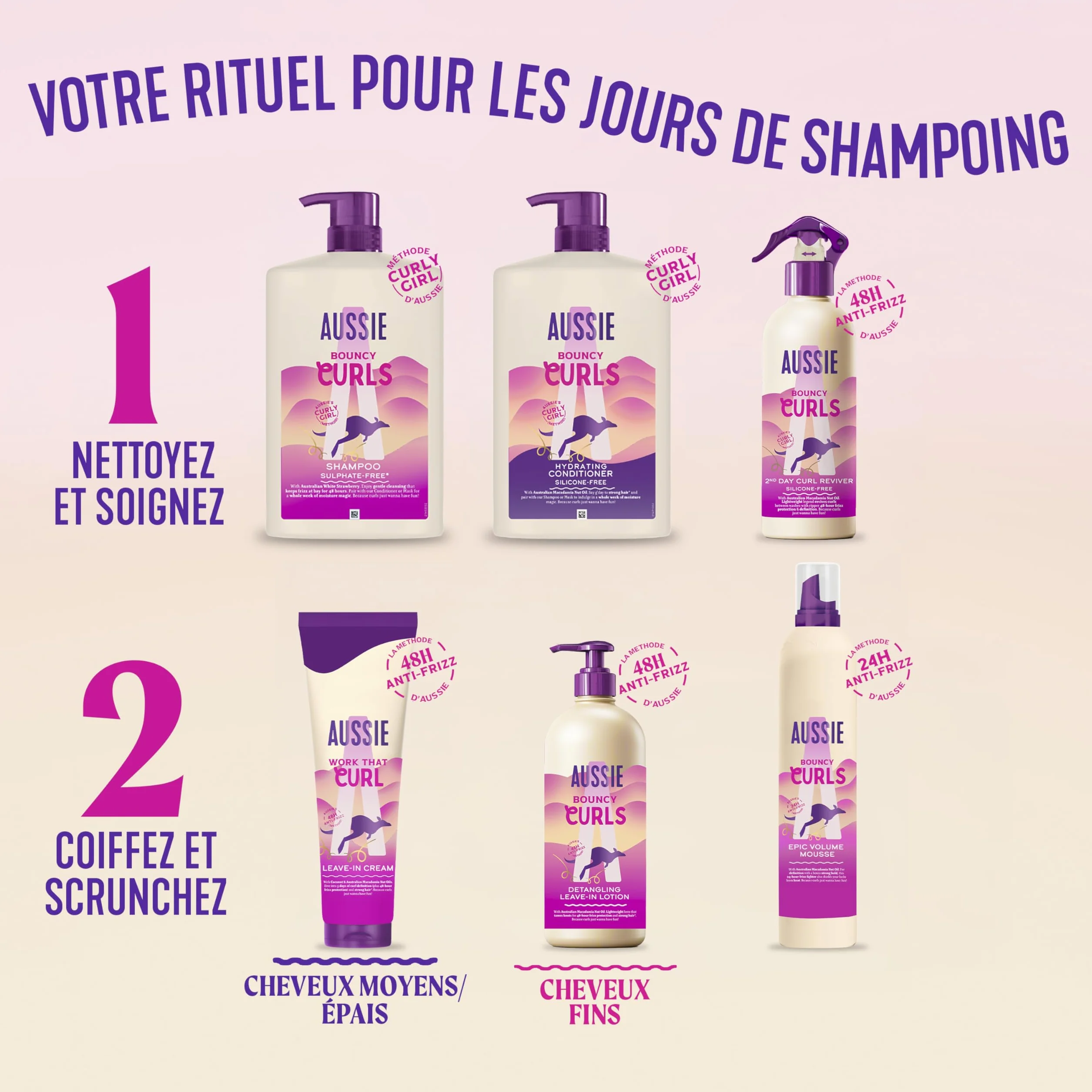Aussie Bouncy Curls Après-Shampooing Hydratant 1000ml Cheveux Bouclés Ondulés Huiles Jojoba Coco Macadamia Végane