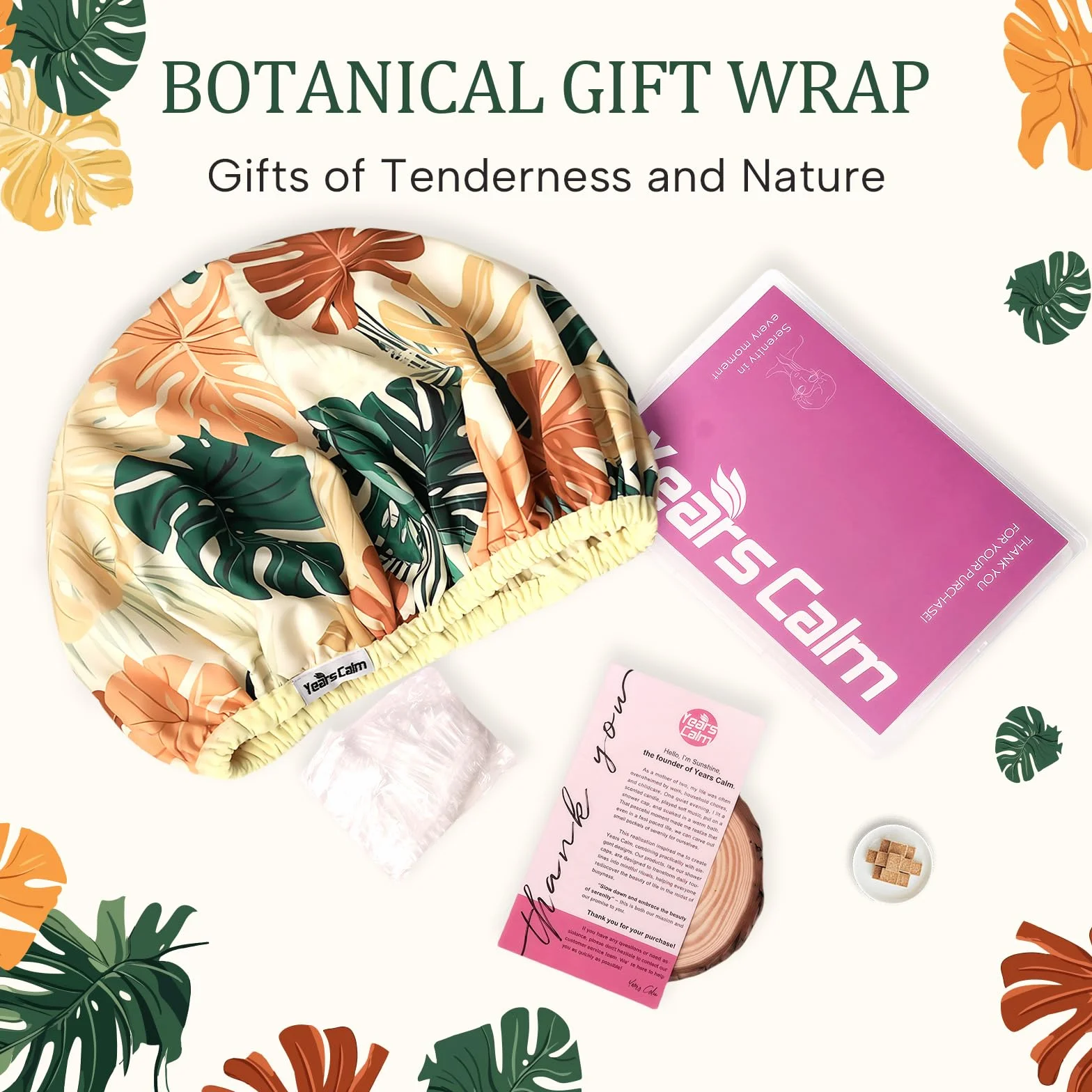 Lot de bonnets de douche réutilisables et imperméables pour femmes – Bonnet élastique à double couche avec impression botanique tropicale