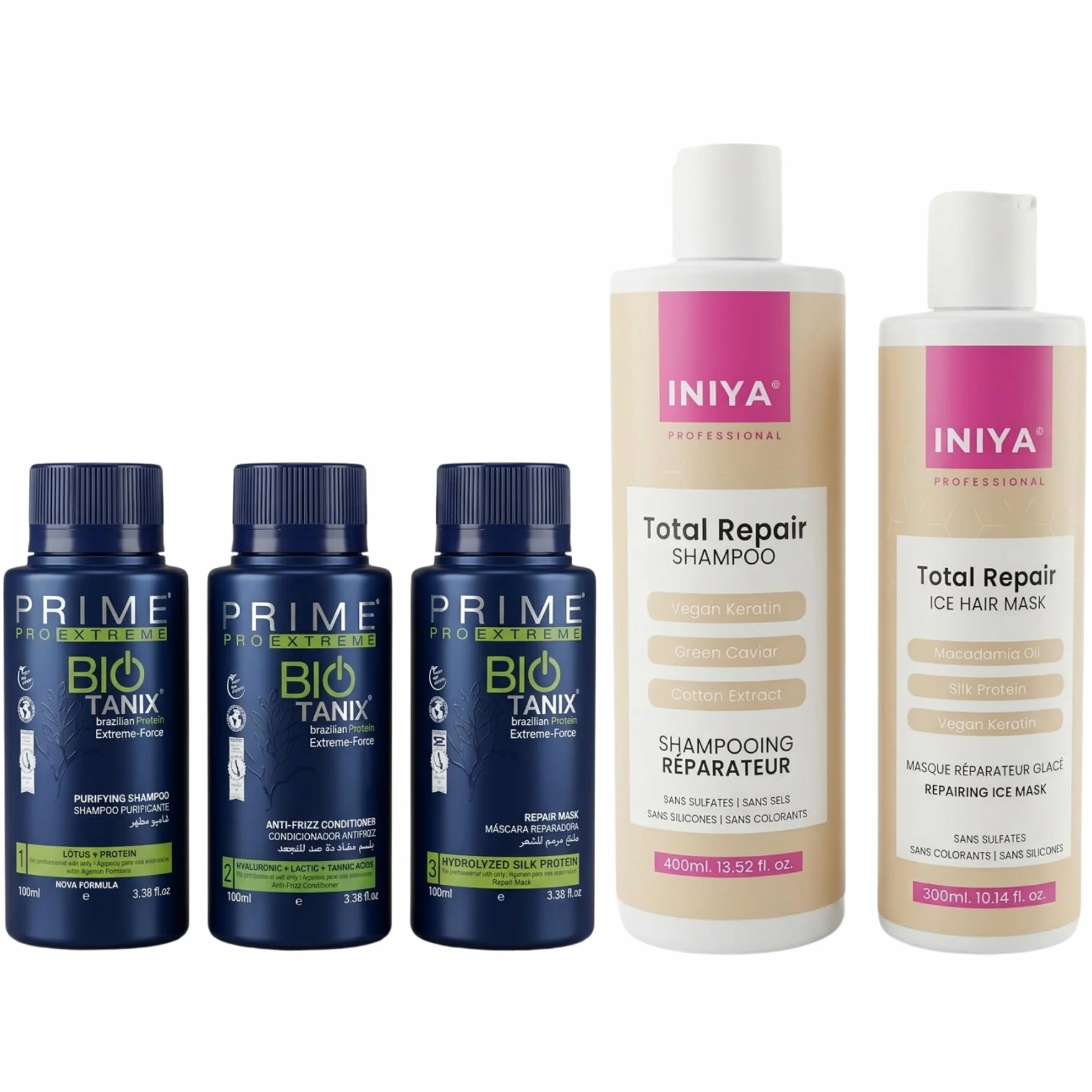 Kit Lissage Tanin Taninoplastie Professionnel Prime Pro Extreme Bio Tanix 3x100ml + Shampooing Sans Sulfate 400ml + Masque Lissant 400ml