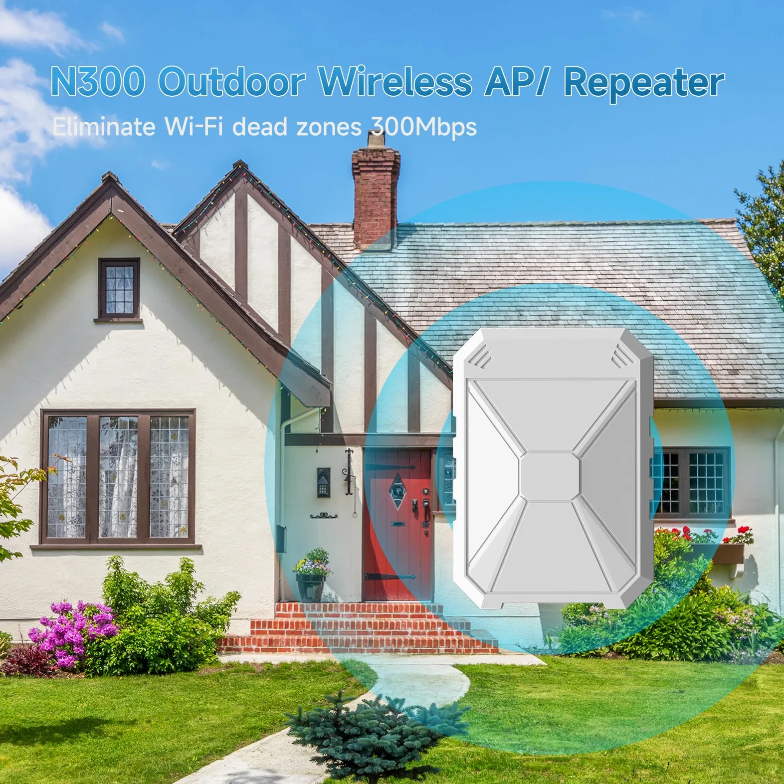 N300 Repeteur WiFi Puissant Exterieur avec 6 Intégrées, Amplificateur WiFi Exterieur Longue Portée, IP67 RéSistant Aux IntempéRies, WPA/WPA2, Passif PoE, Port Ethernet, Convient pour La Cour, Jardin