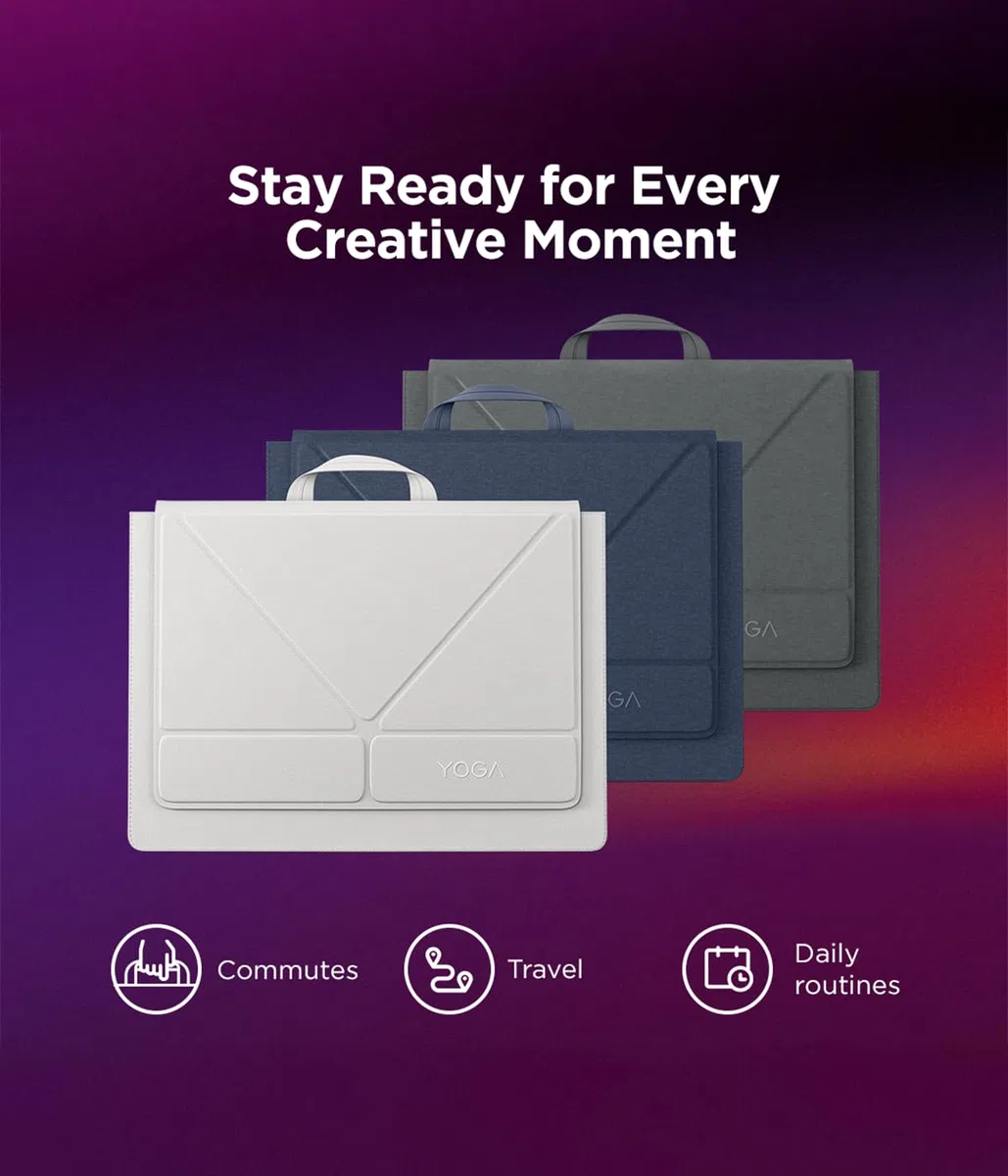 Lenovo Housse de Transport pour Ordinateur Portable avec écran de 14", Organiseur Multi-Compartiments avec Support Convertible, Housse de Protection légère en Polyester et Microfibre, Gris Luna
